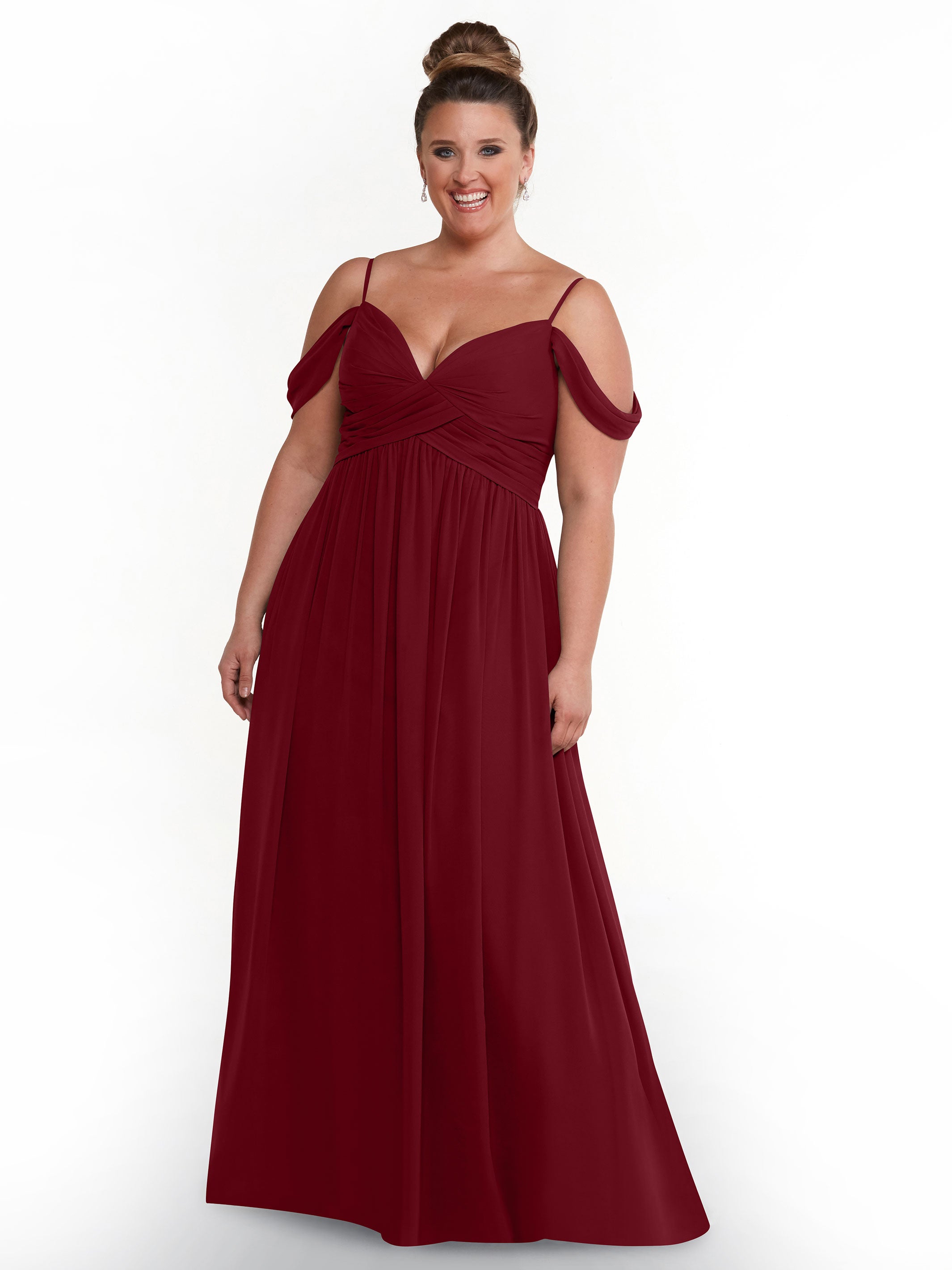 Elegant Off-the-Shoulder Chiffon Bridesmaid Dress with Spaghetti Straps - Flowy A-Line Formal Gown for Weddings, Parties & Special Occasions