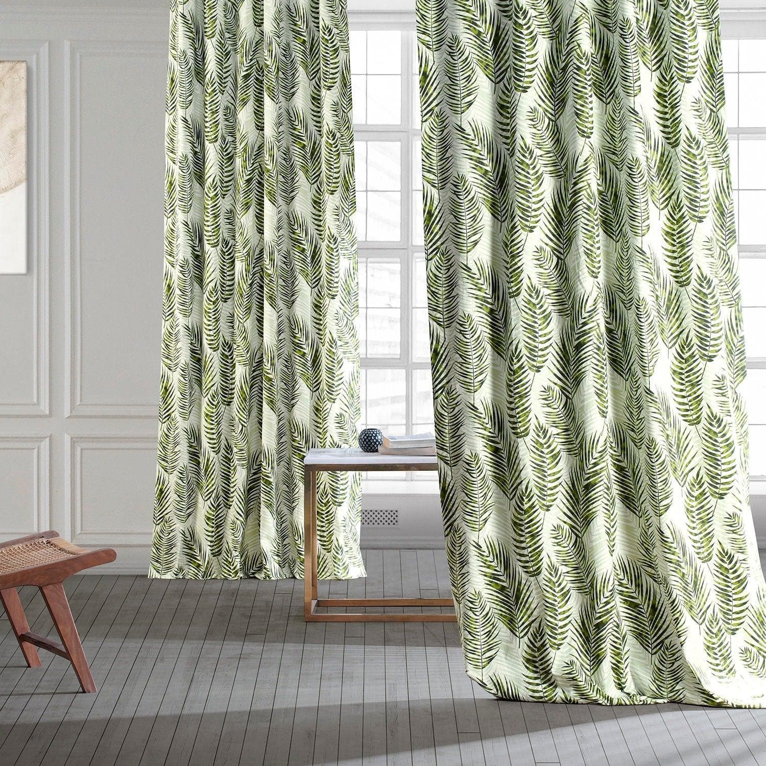 Eternal Green Floral Printed Cotton Blackout Curtains for Bedroom - Elegant Room Darkening Window Drapes with Thermal Insulation, Perfect for Nursery, Living Room & Home Decor