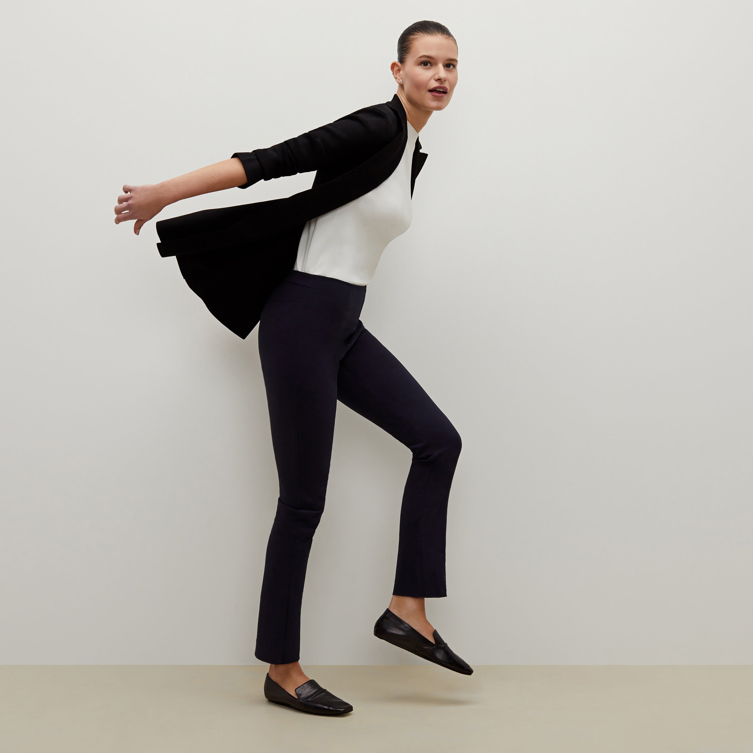 Foster Cigarette Pants for Women - High Waist PowerStretch Slim Fit Trousers in Dark Navy | Perfect for Yoga, Workouts & Casual Wear