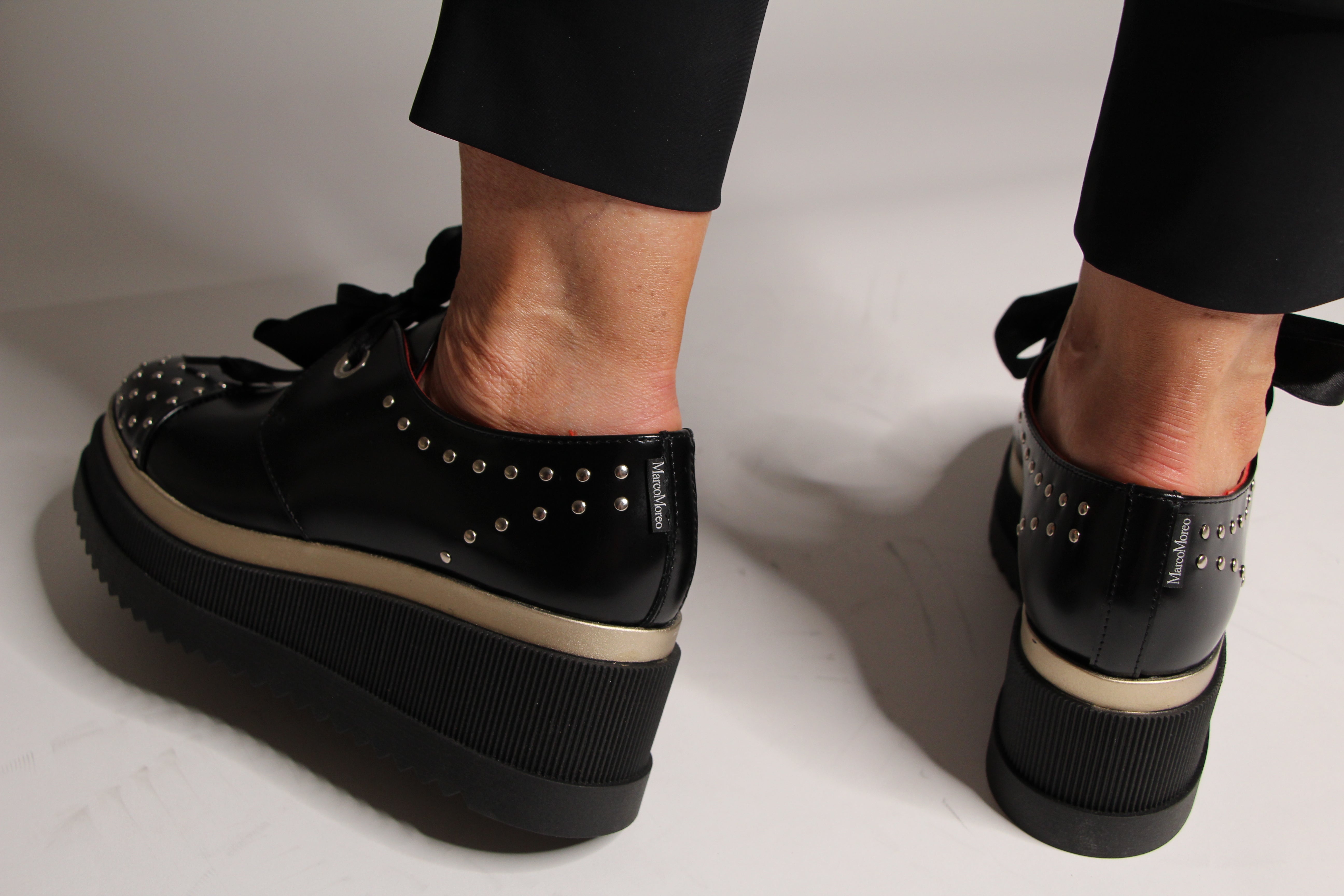 MARCO MOREO Black Leather Studded Platform Brogue G1990 - Stylish Punk Gothic Shoes for Men & Women | Perfect for Parties, Concerts & Alternative Fashion