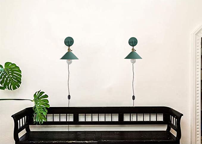 Dimmable Plug-in Wall Sconce with Motion Sensor - 5.9FT Cord, Green Macaron Lighting Fixture for Bedroom, Hallway & Living Room - Automatic On/Off - 1 Pack