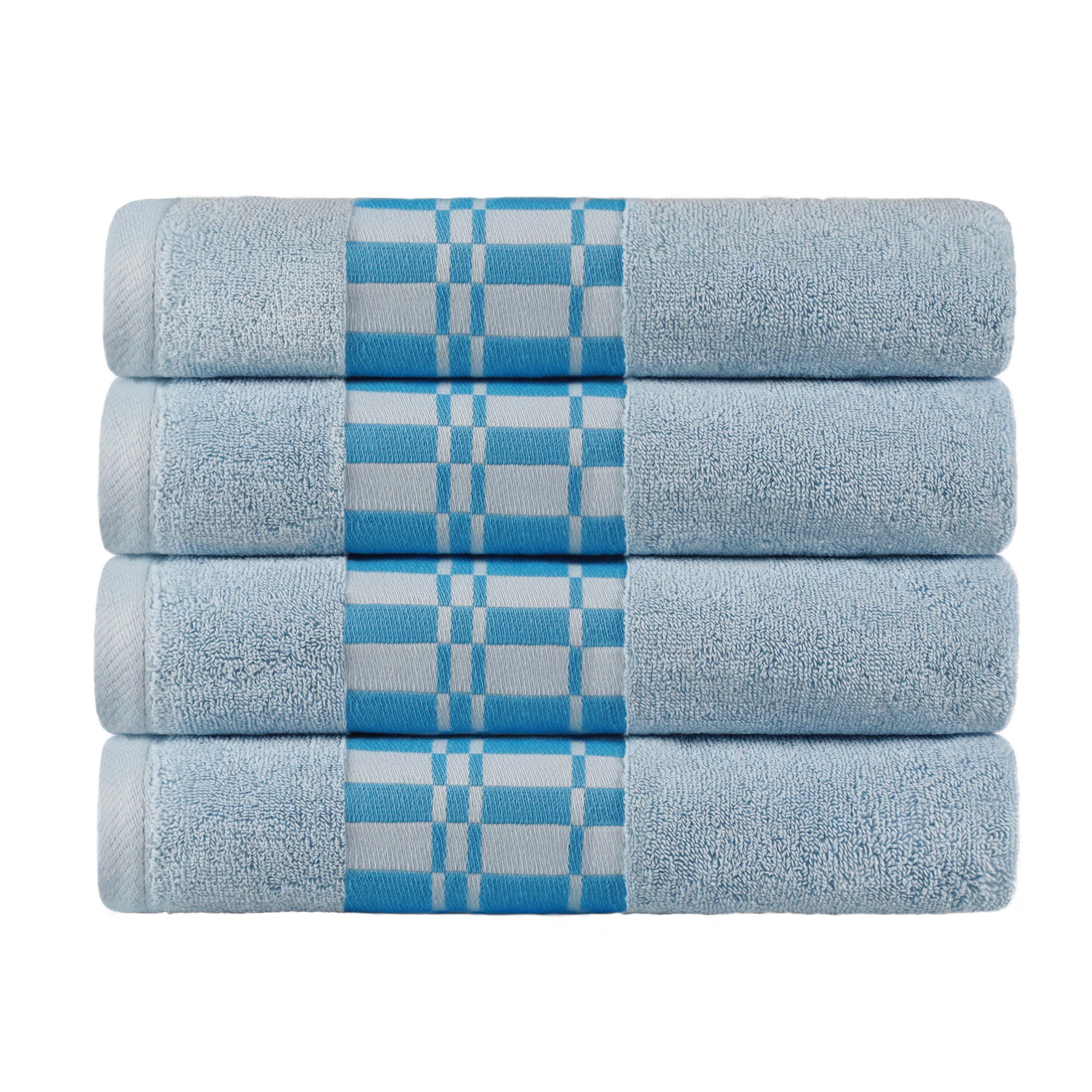 Larissa Cotton Geometric Embroidered Border Bath Towels Set of 4 - Soft Absorbent Quick-Dry Luxury Towels for Spa, Bathroom, Pool & Beach Use