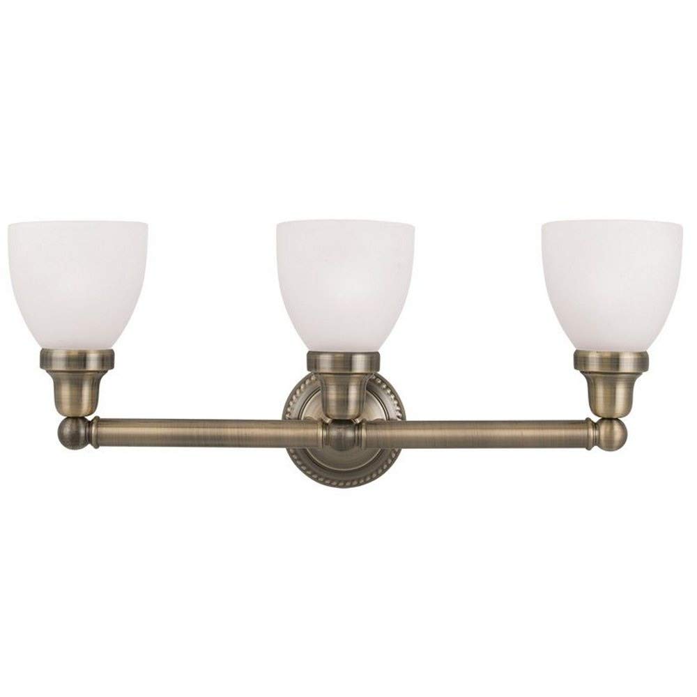 Livex Lighting 1023-01 Classic 3-Light Bathroom Vanity Light Fixture in Antique Brass Finish - Perfect for Bathroom Makeovers and Spa-Inspired Home Decor
