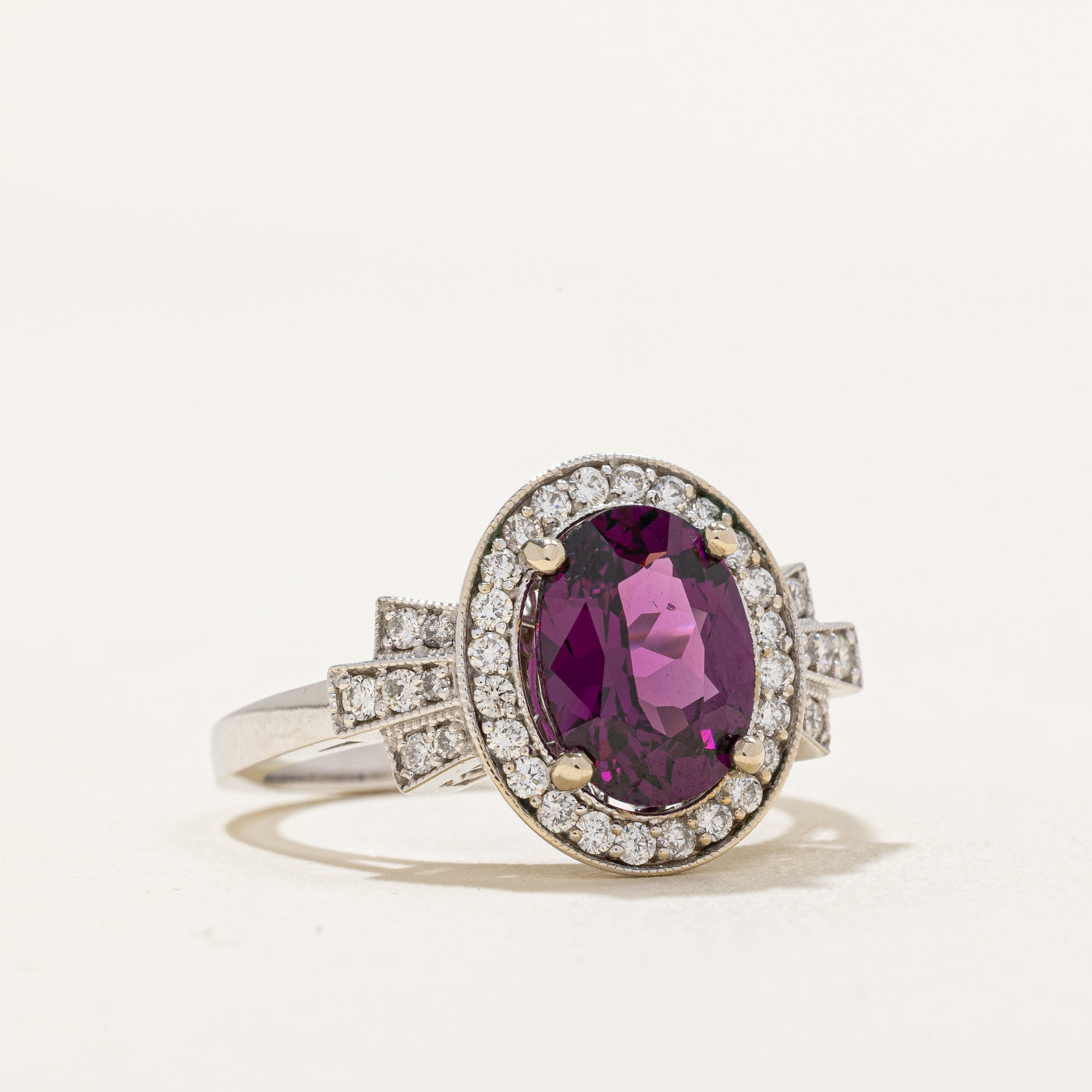 Exquisite 2.45ct Purple Garnet & 0.34ct Diamond Halo Ring - Size 6.5 | Elegant Engagement, Anniversary & Special Occasion Jewelry Gift for Women
