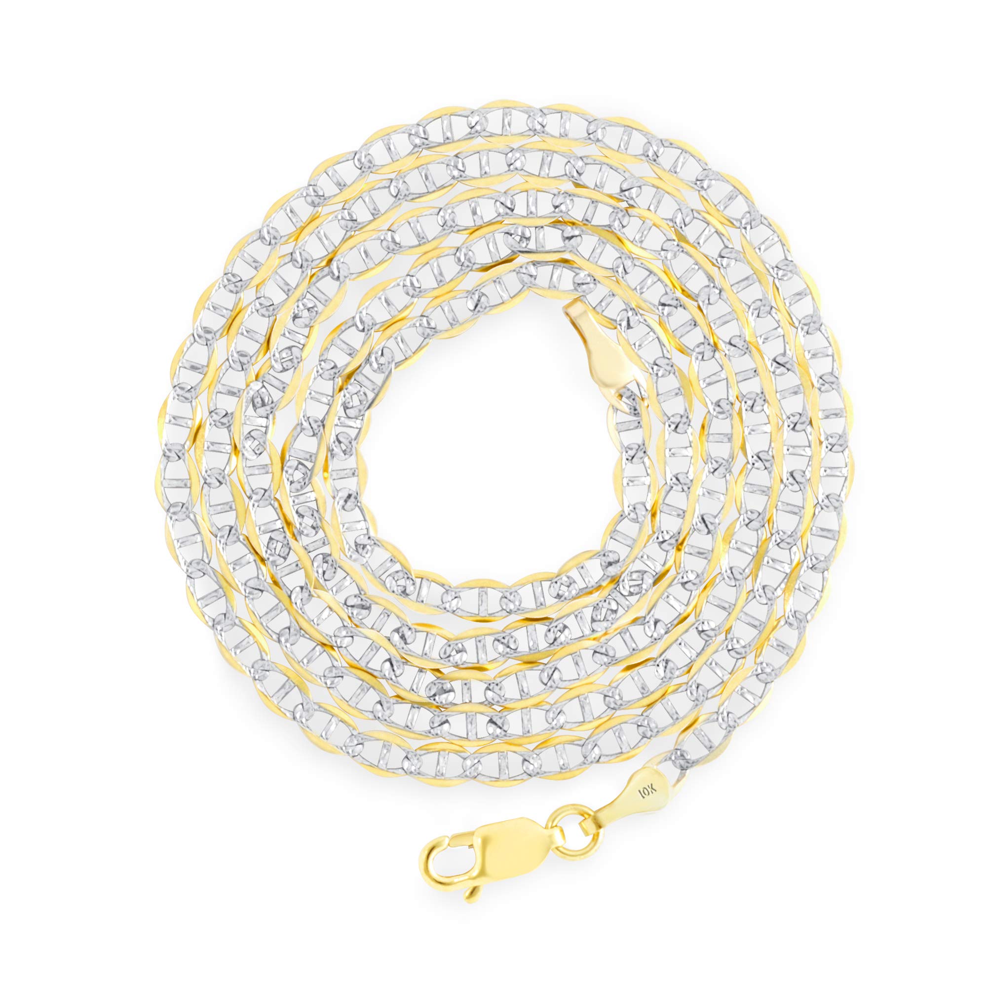 10K Real Yellow Gold Solid Mariner 3mm Anchor Chain Pave Diamond Cut Necklace for Men & Women (16