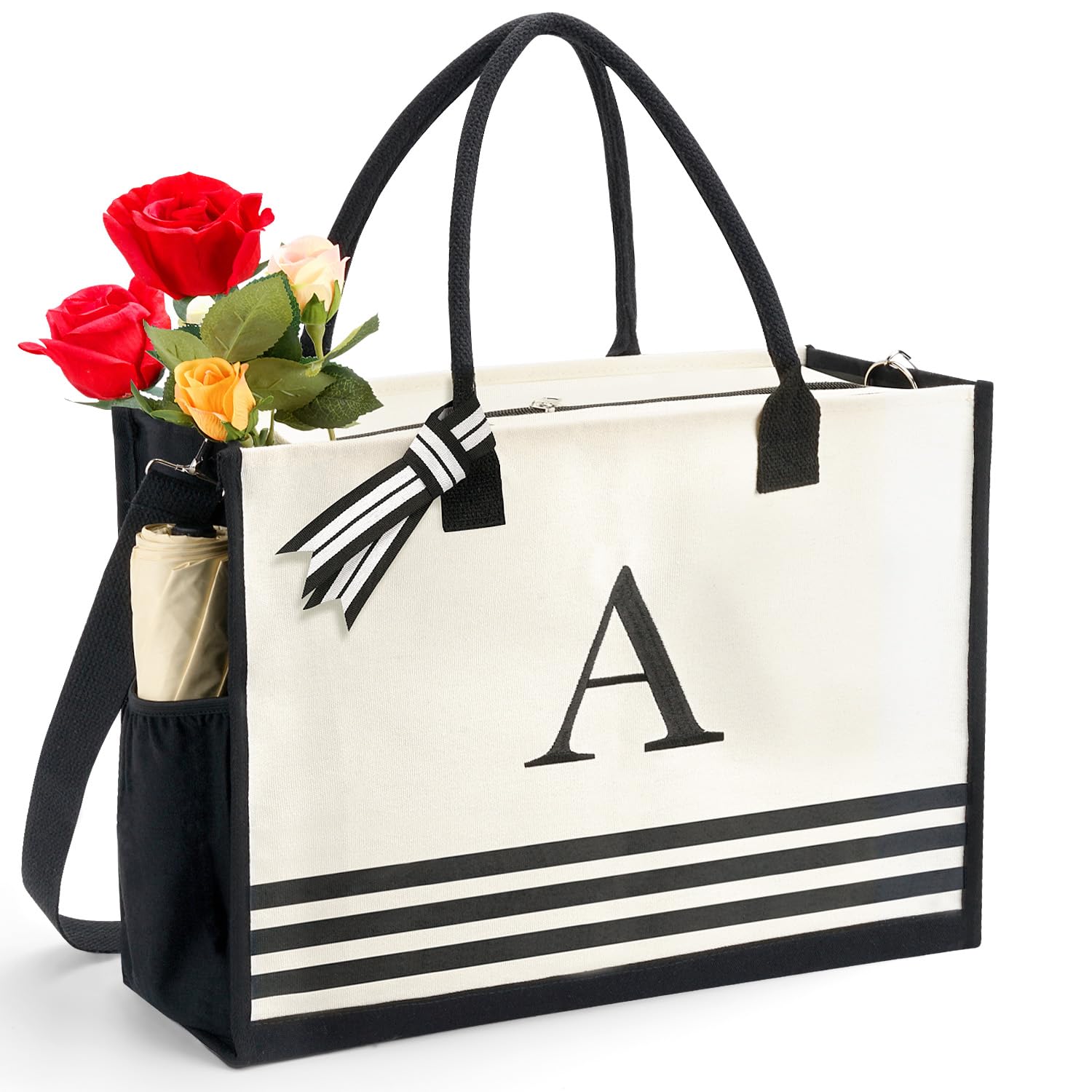 Personalized Monogrammed Canvas Tote Bag - Custom Initial Beach Tote for Women, Teachers, Birthday & Graduation Gifts - Perfect for Shopping, Travel, and Daily Use