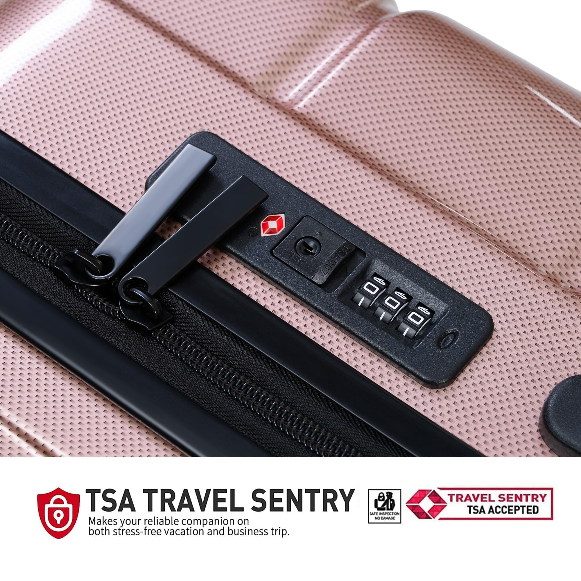 3-Piece Lightweight Hard Shell Luggage Set with Spinner Wheels & TSA Lock - Rose Gold (20/24/28 Inch) - Perfect for Travel, Business Trips & Vacations
