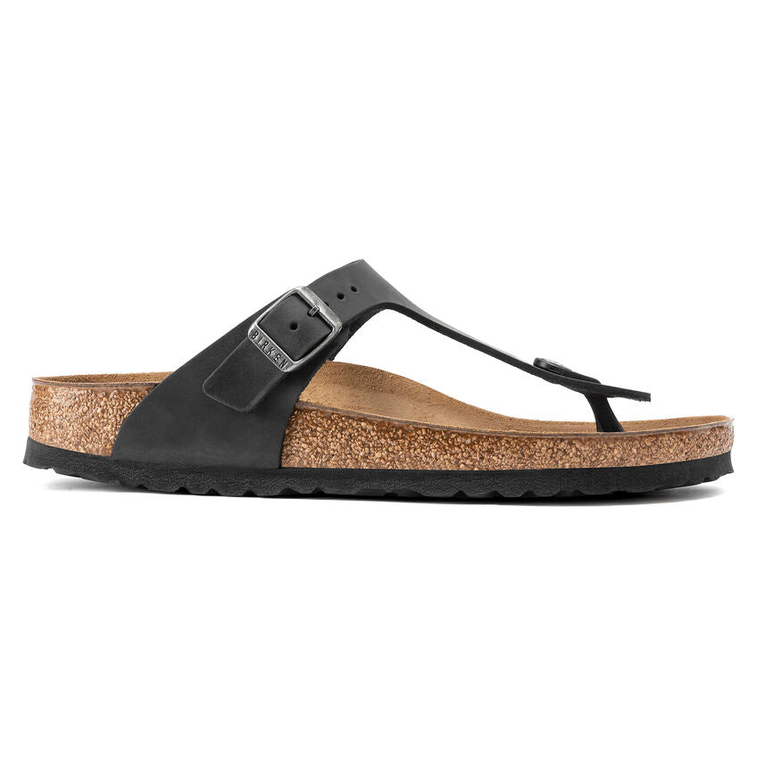 Birkenstock Gizeh Black Oiled Leather Sandals for Women | Comfortable Cork Footbed Sandals for Summer, Beach & Casual Wear