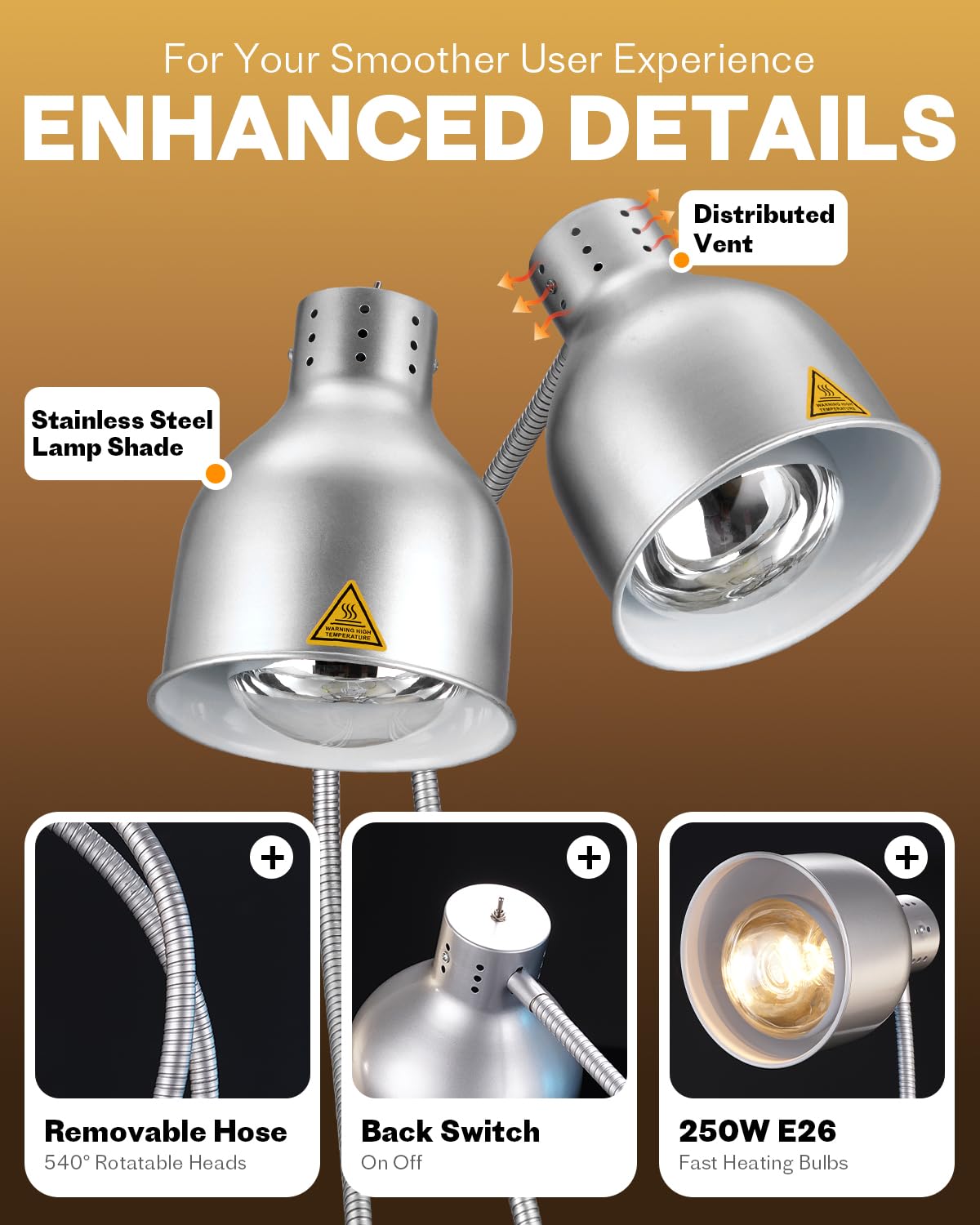 Commercial Food Heat Lamp with Rapid-Heating Bulbs - 32