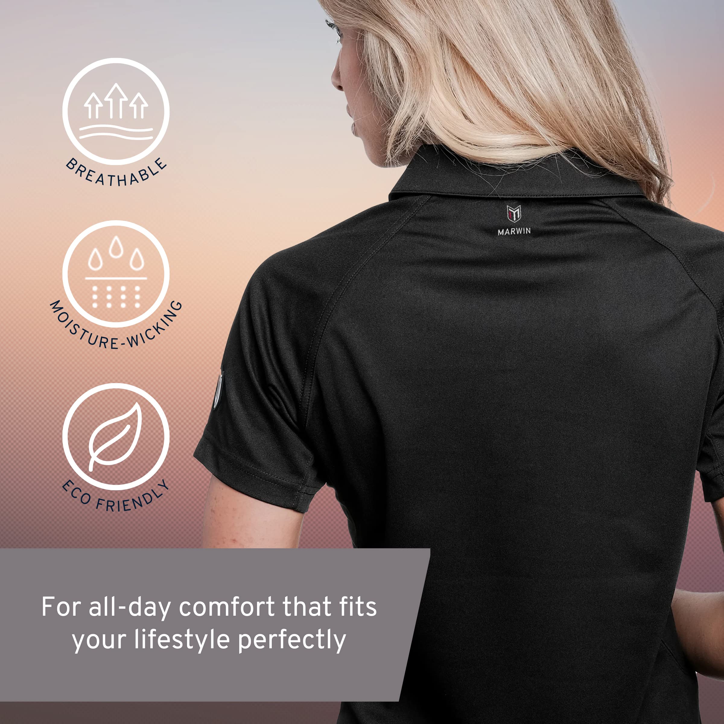 Marwin Sports Dodge SRT Official Licensed Women's Short Sleeve Polo Shirt - Performance Polyester Fabric, Classic 3-Button Design for Racing Fans - Perfect for Race Day, Car Shows & Casual Wear