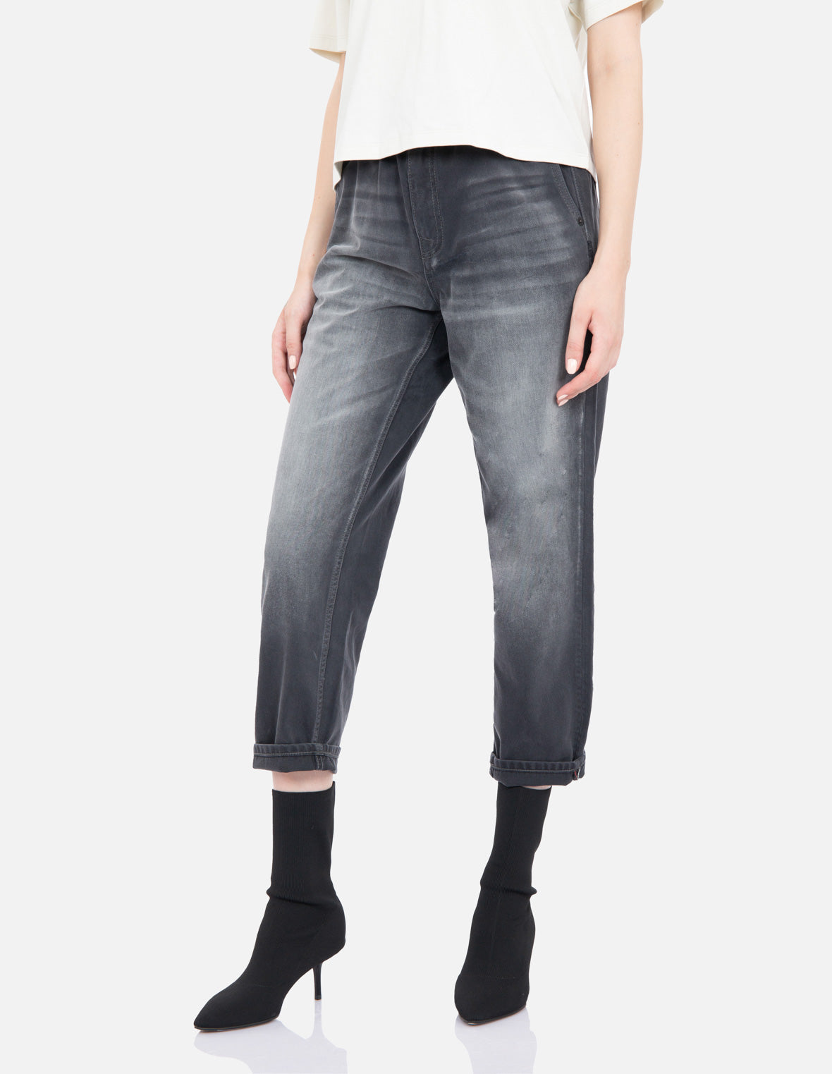 Stylish Logo Embroidered Cropped Paper Bag Jeans for Women - High Waisted Distressed Denim Pants - Perfect for Casual Outfits, Streetwear & Date Nights