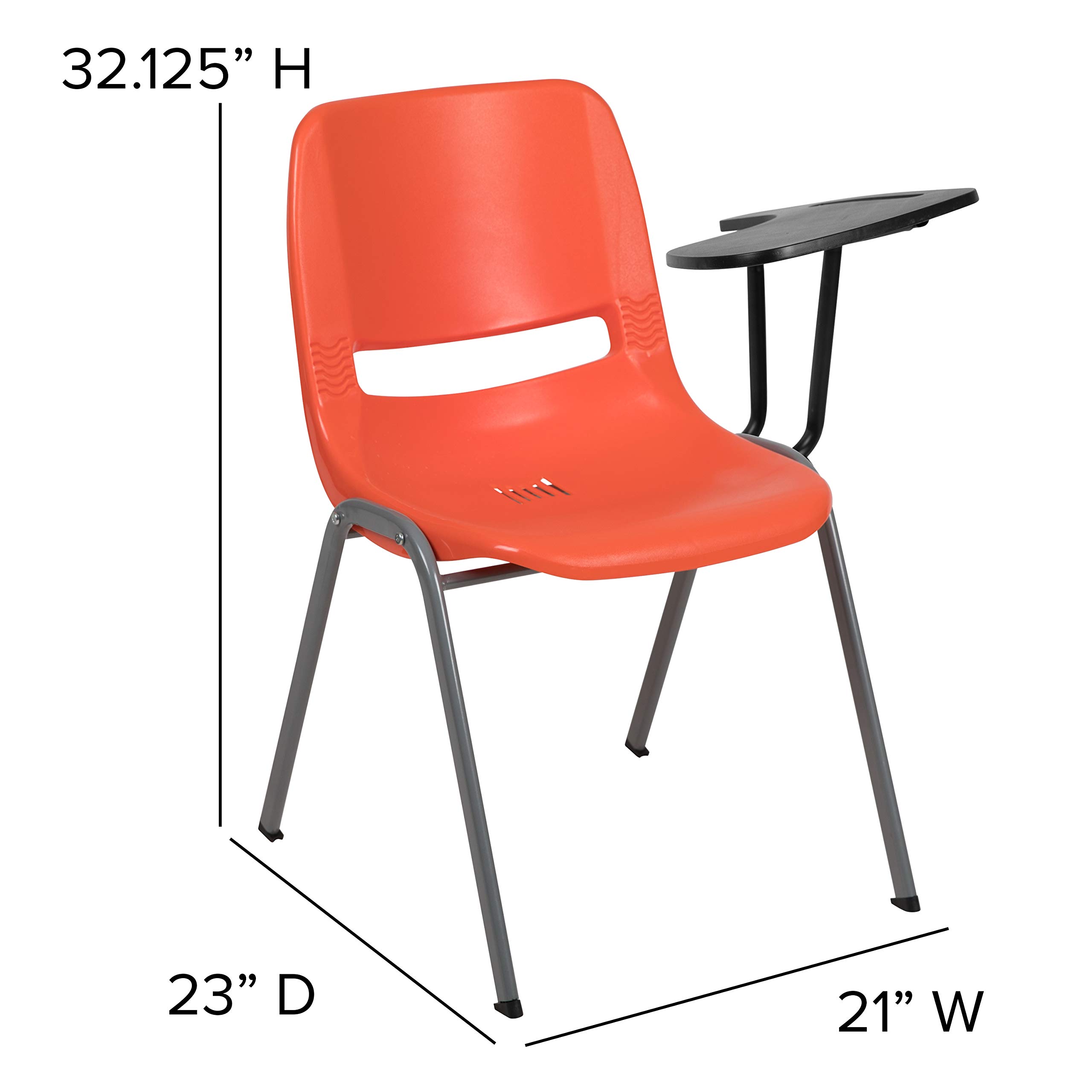 EMMA + OLIVER Orange Ergonomic Shell Chair with Left-Handed Flip-Up Tablet Arm - Comfortable Office Desk Chair for Home & Work - Perfect for Small Spaces, Conference Rooms & Study Areas