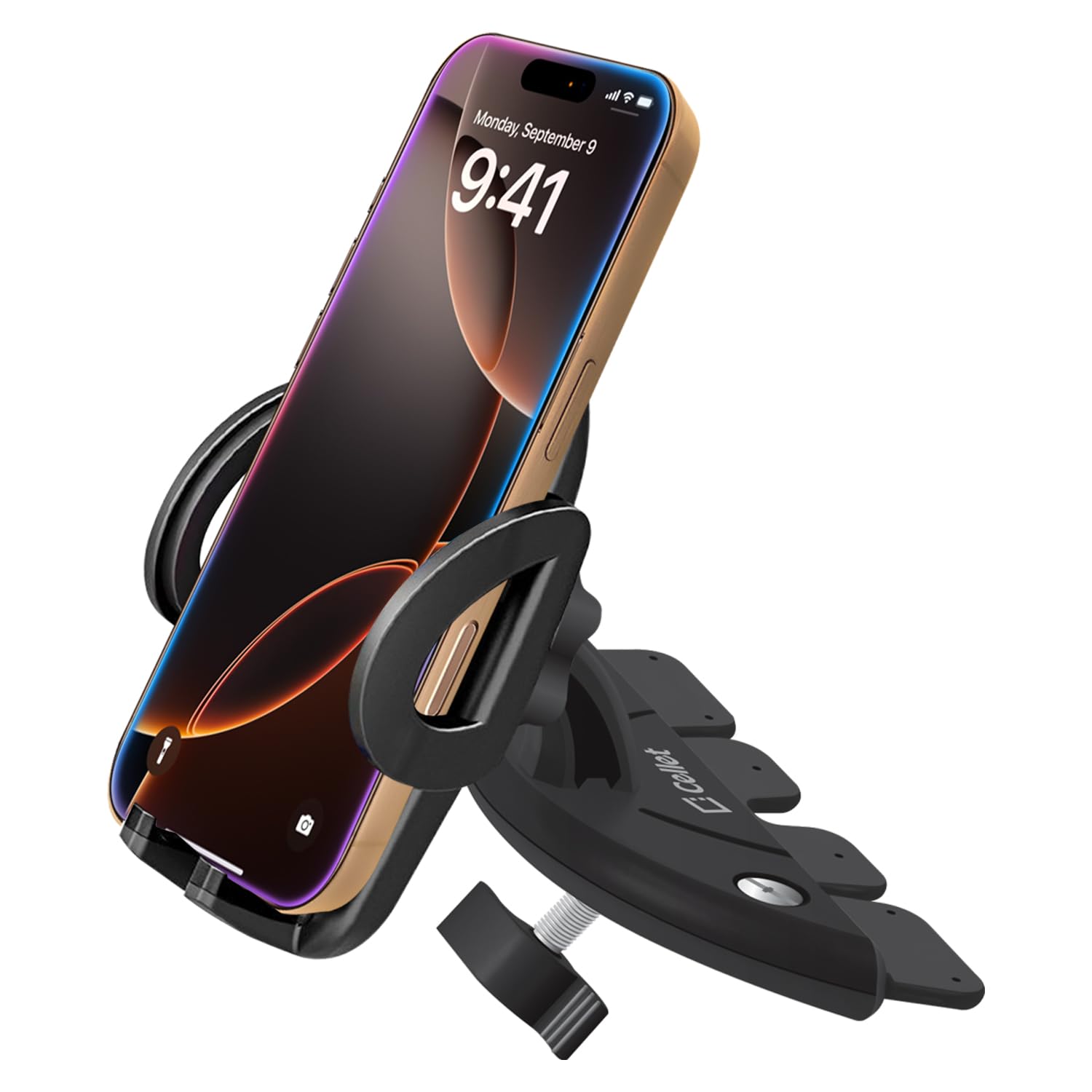Cellet Universal CD Slot Phone Mount - 360° Rotating Car Phone Holder with Secure CD Slot Base & One-Touch Release for iPhone, Samsung, Google Pixel - Perfect for GPS Navigation, Hands-Free Calling & Road Trips