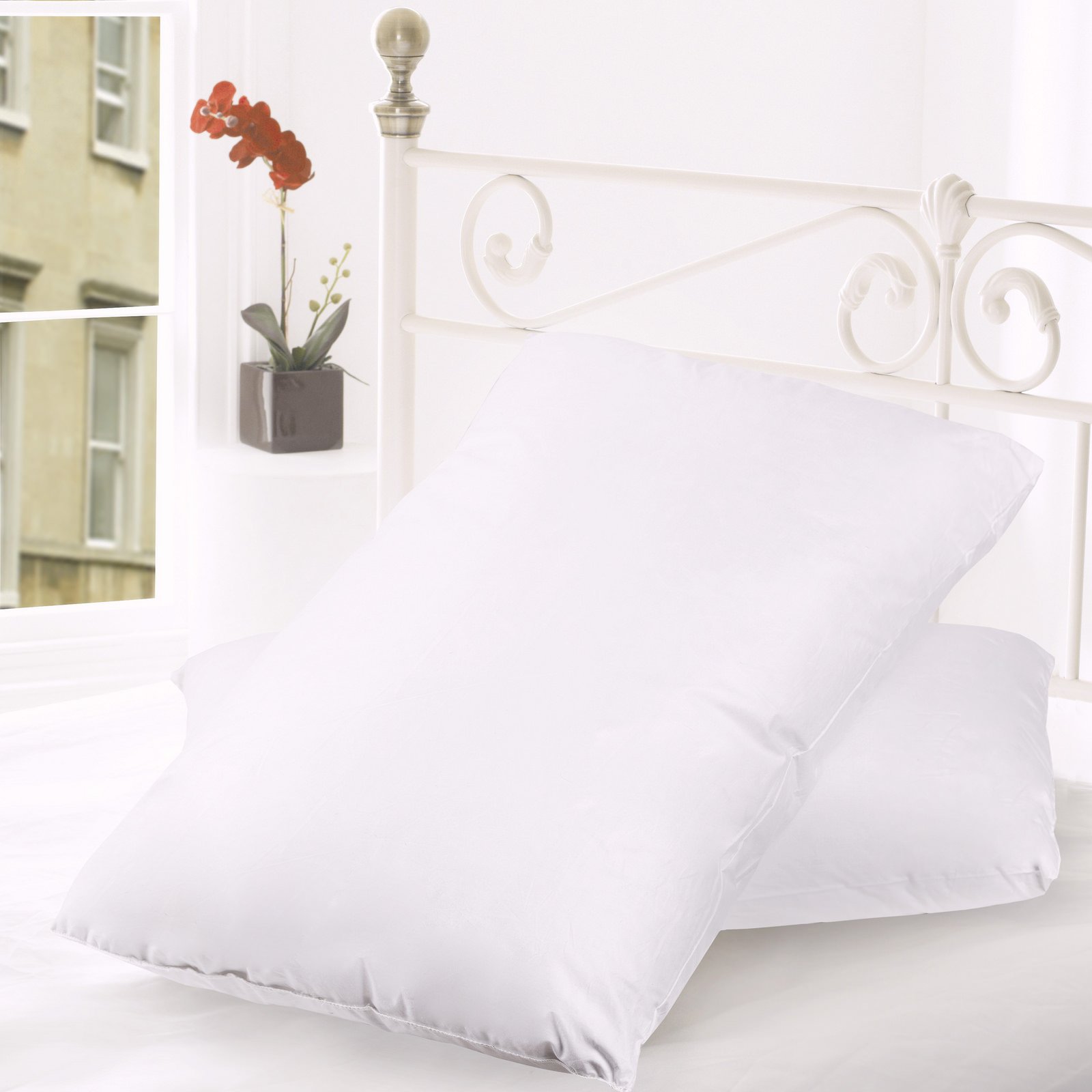 Premium King Size Down & Feather Blend Pillow 2-Pack with 100% Cotton Cover - Ultra Soft for Side, Back & Stomach Sleepers - Perfect for Bedroom, Guest Room & Hotel Comfort
