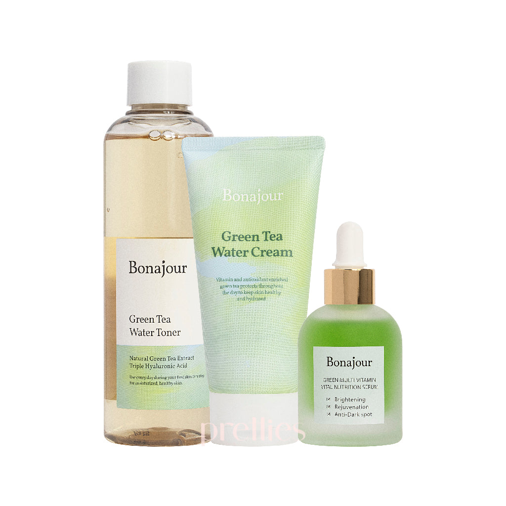 Bonajour Green Tea Water Cream + Toner + Vital Nutrition Serum Set | Hydrating Korean Skincare Routine for Dry & Sensitive Skin | Perfect for Morning & Night Use