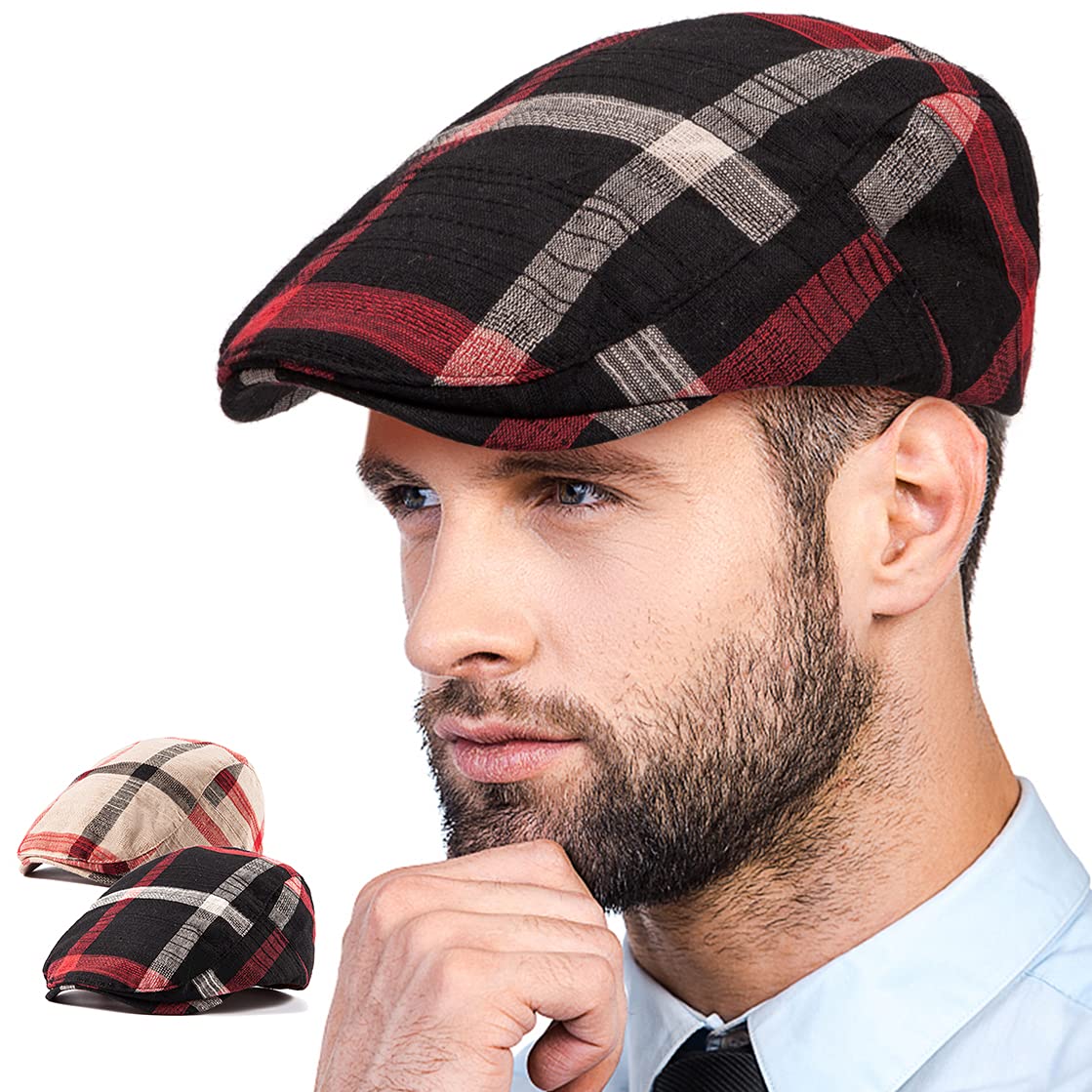 LADYBRO 2-Pack Unisex Flat Cap Newsboy Hat for Men & Women - Vintage Scally Cap Summer Golf Hat for Outdoor Activities, Casual Wear & Fashion Accessories
