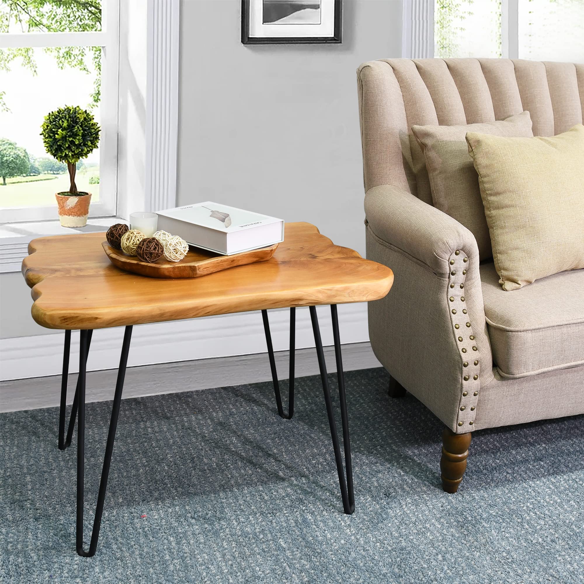 Vintage Cedar Wood Side Table Accent Stool - 27.2