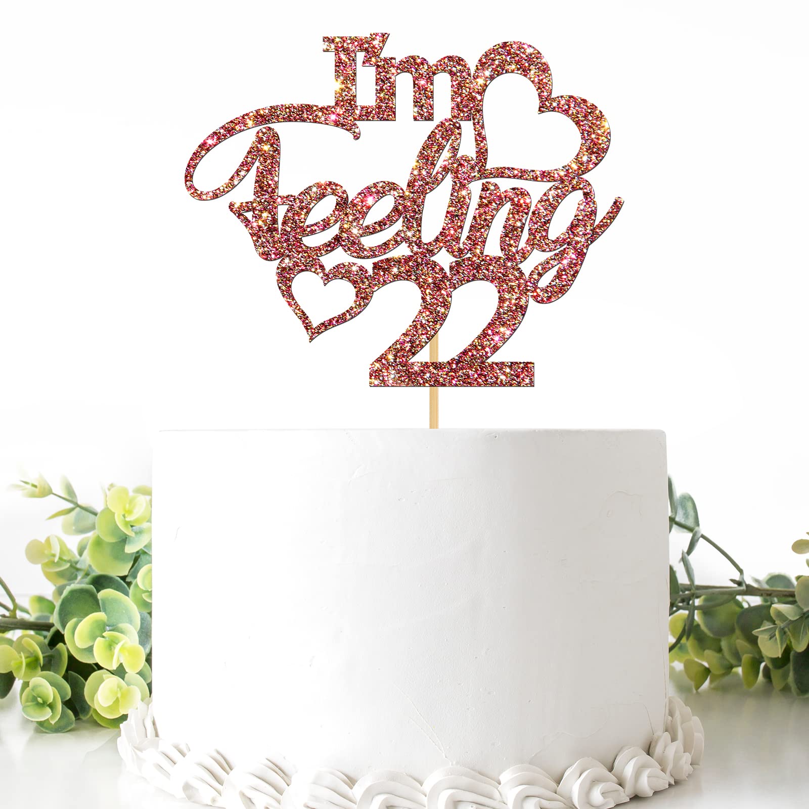 Belrew 'I'm Feeling 22' Glittery Rose Gold Cake Topper - 22nd Birthday Party Decorations, Cheers to 20 Years Theme Party Supplies | Perfect for Birthday Cakes, Cupcakes & Milestone Celebrations