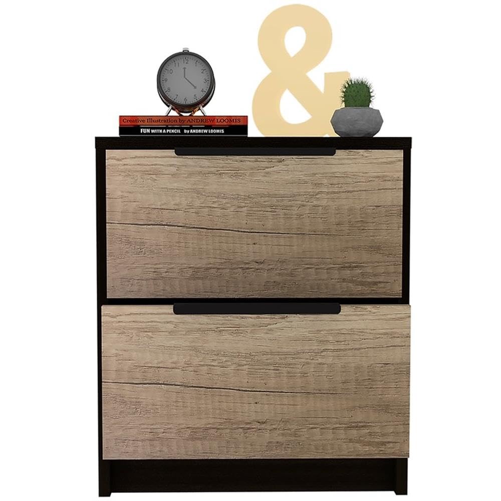 Tuhome Kaia Nightstand with Two Drawers and Metal Handle - White/Pine Finish for Bedroom Furniture and Home Decor