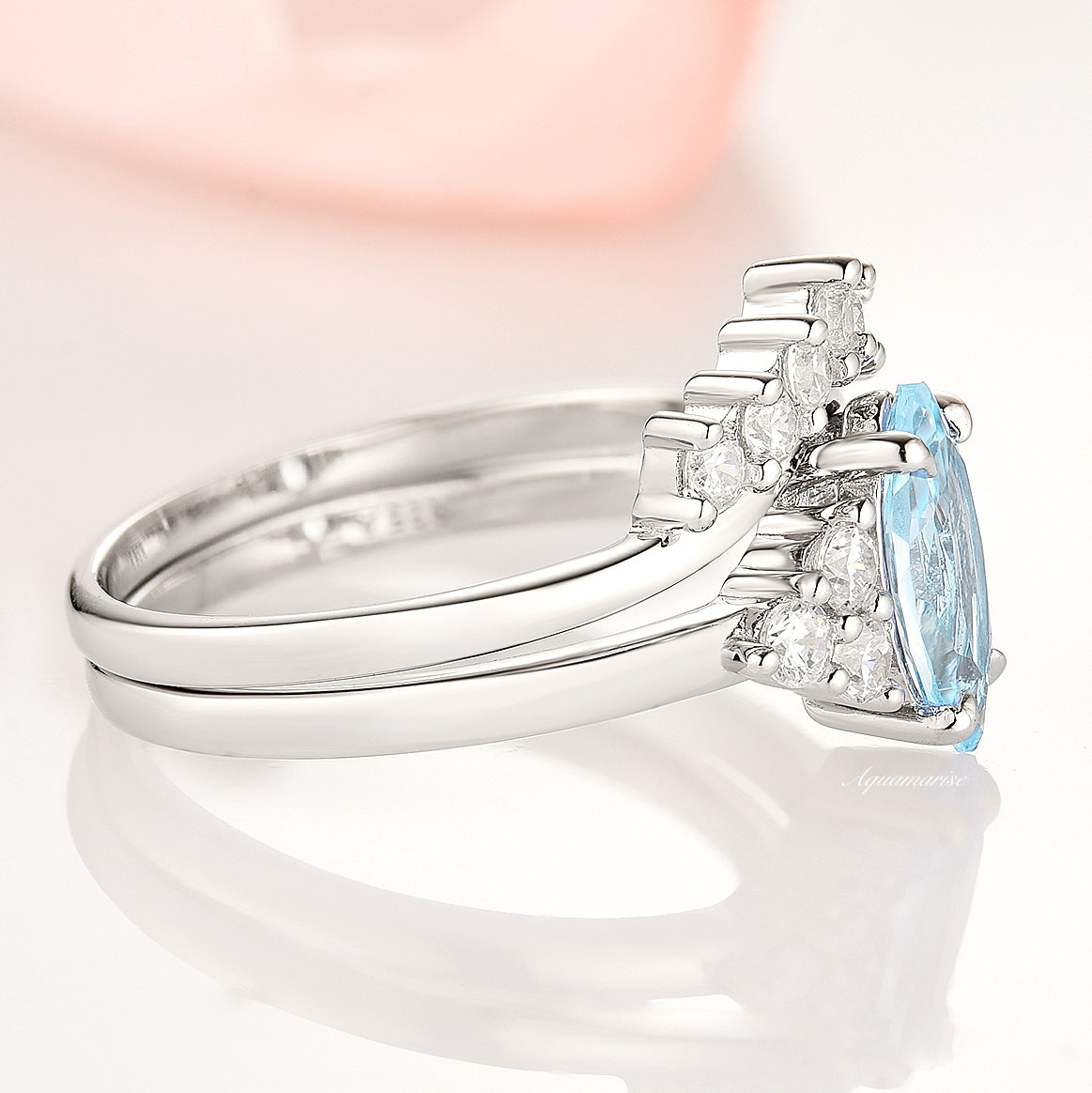 Nadia Aquamarine Ring Set for Women - Sterling Silver Jewelry, March Birthstone Gift for Her, Elegant Stackable Rings for Everyday Wear & Special Occasions