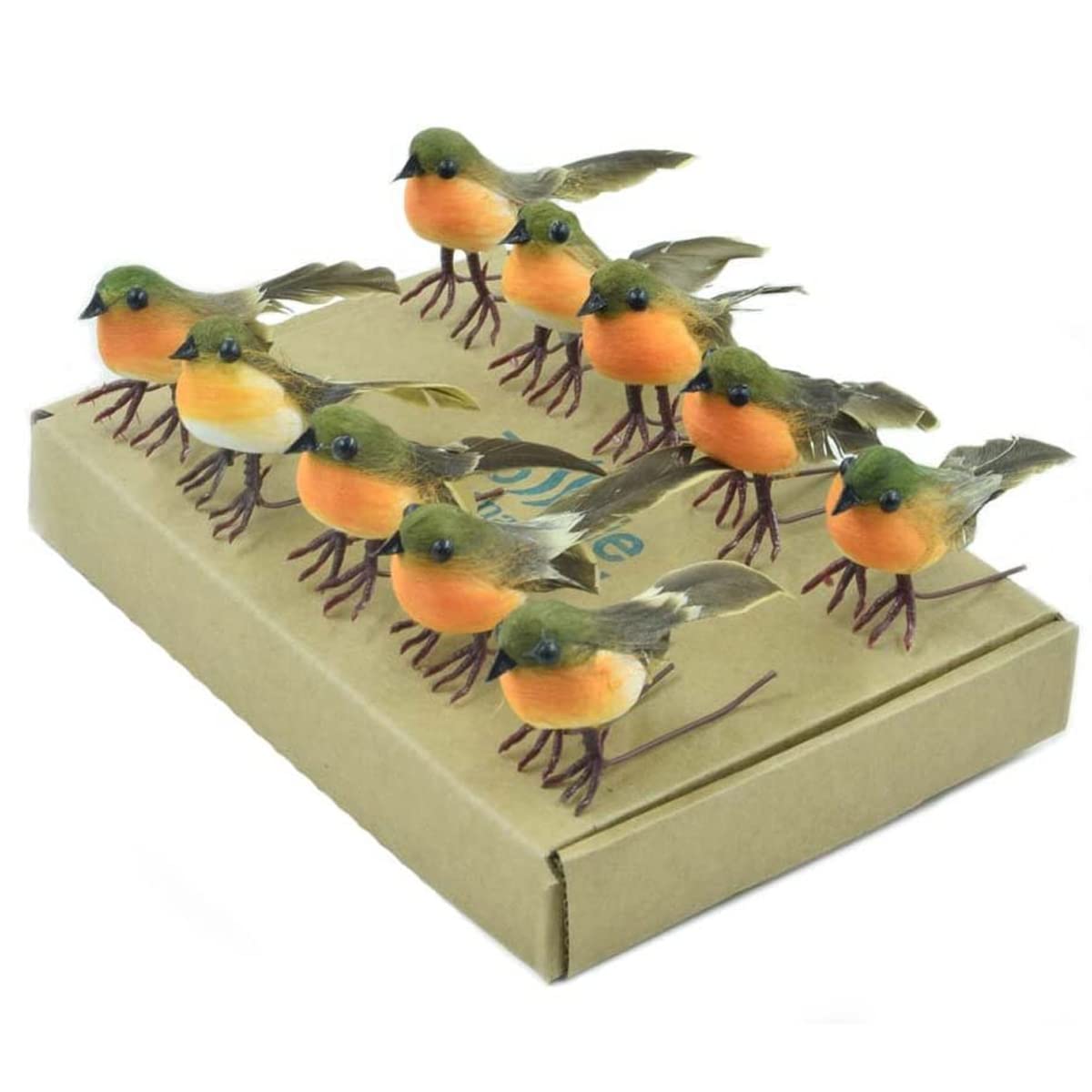 12Pcs Mini Artificial Feather Robin Bird Christmas Tree Decorations - Handmade Craft Ornaments for Xmas, Holiday, Home, Living Room, Bedroom & Office Decor - Perfect for Festive Tree Trimming, Gift Wrapping & Seasonal Home Styling