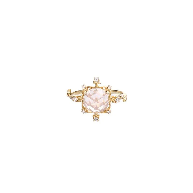 Natural Rose Quartz Gold Ring for Women - Elegant Pink Wedding Band, Romantic Jewelry Gift for Her | Perfect for Engagement, Anniversary & Special Occasions | HJZB 002 01