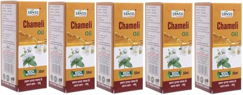 Sansu Chameli Oil (Jasmine Oil) - 100% Pure Essential Oil for Stress Relief, Anxiety, Depression, Nervous Tension & Menstrual Cramps - Natural Antidepressant & Antiseptic - 50ml (Pack of 5) - Perfect for Aromatherapy, Massage & Relaxation at Home