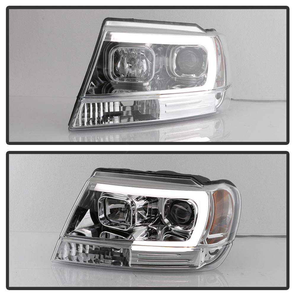 99-04 Jeep Grand Cherokee LED DRL Tube Headlights - Chrome/Clear Lens for Enhanced Visibility & Style | Perfect for Off-Roading & Night Driving