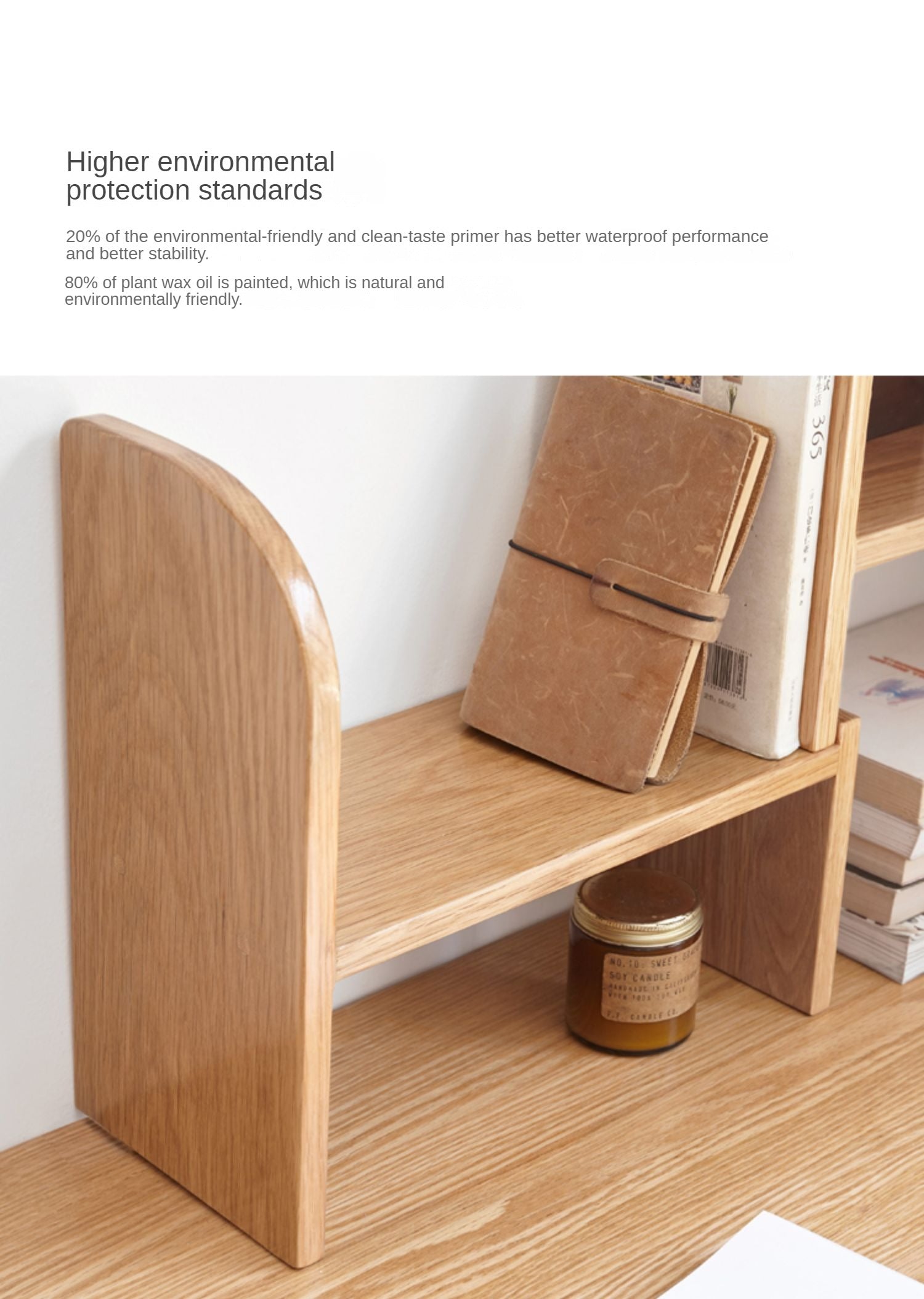 Oak Solid Wood Small Bookcase - Simple Study & Telescopic Organizing Shelf - Nordic Style Home Office & Living Room Storage Solution