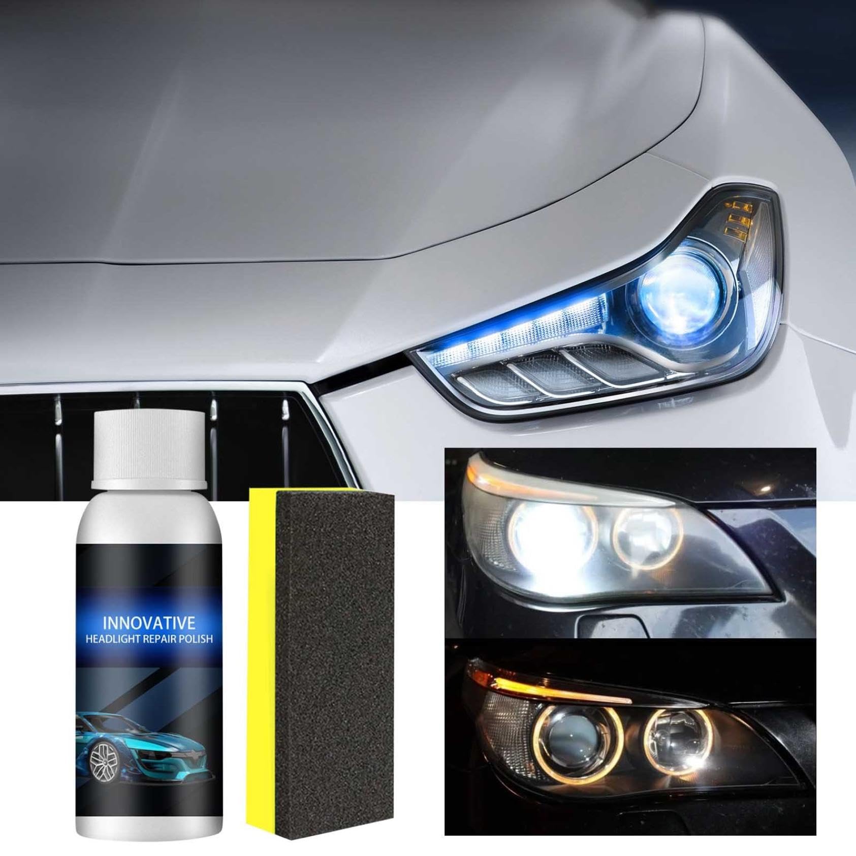 2024 New Car Headlight Restoration Kit - 2 Pack Headlight Repair & Polishing Fluid for Cloudy, Yellowed, or Foggy Headlights - Restores Clarity & Brightness for Safer Night Driving