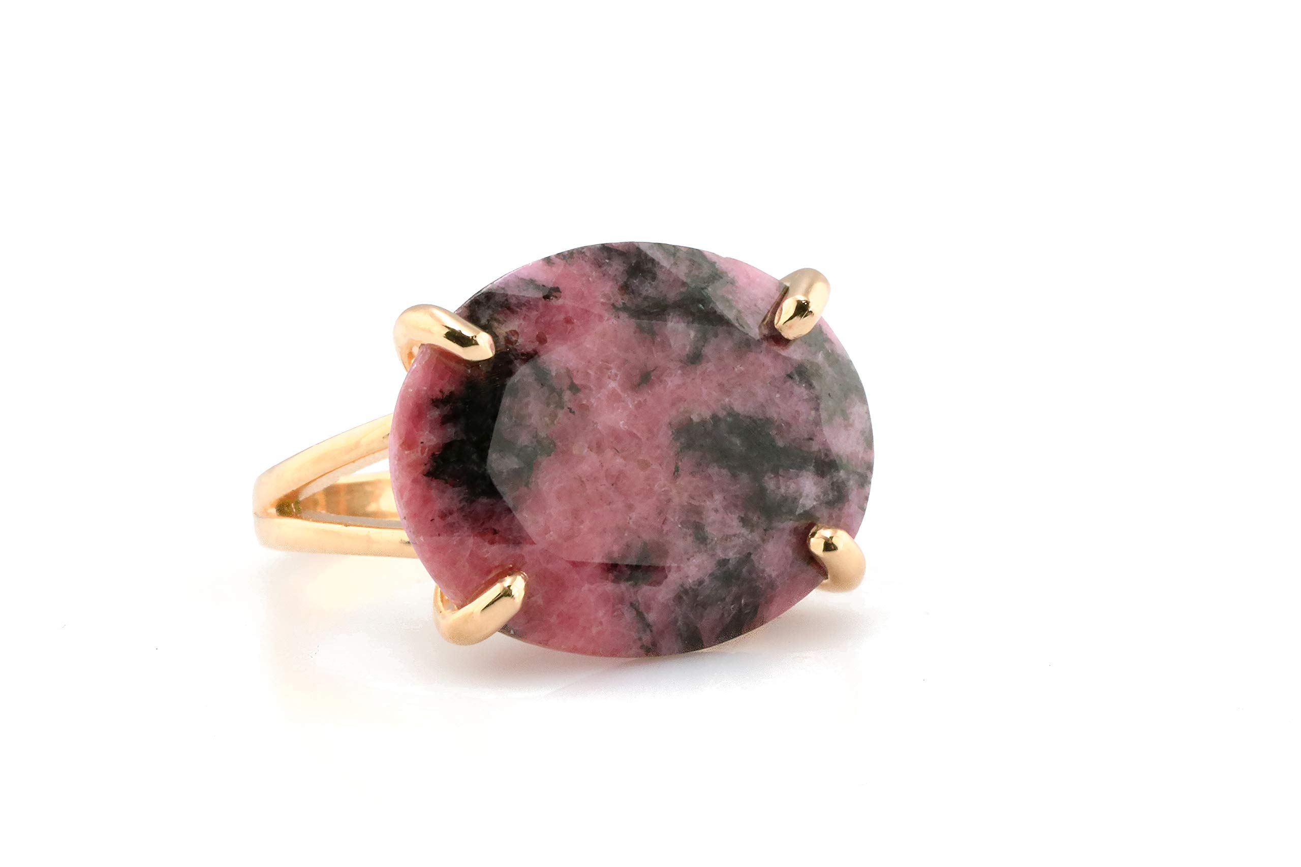 Natural Rhodonite Ring - Gold Filled Oval Gemstone Jewelry for Women - Perfect Gift & Everyday Wear