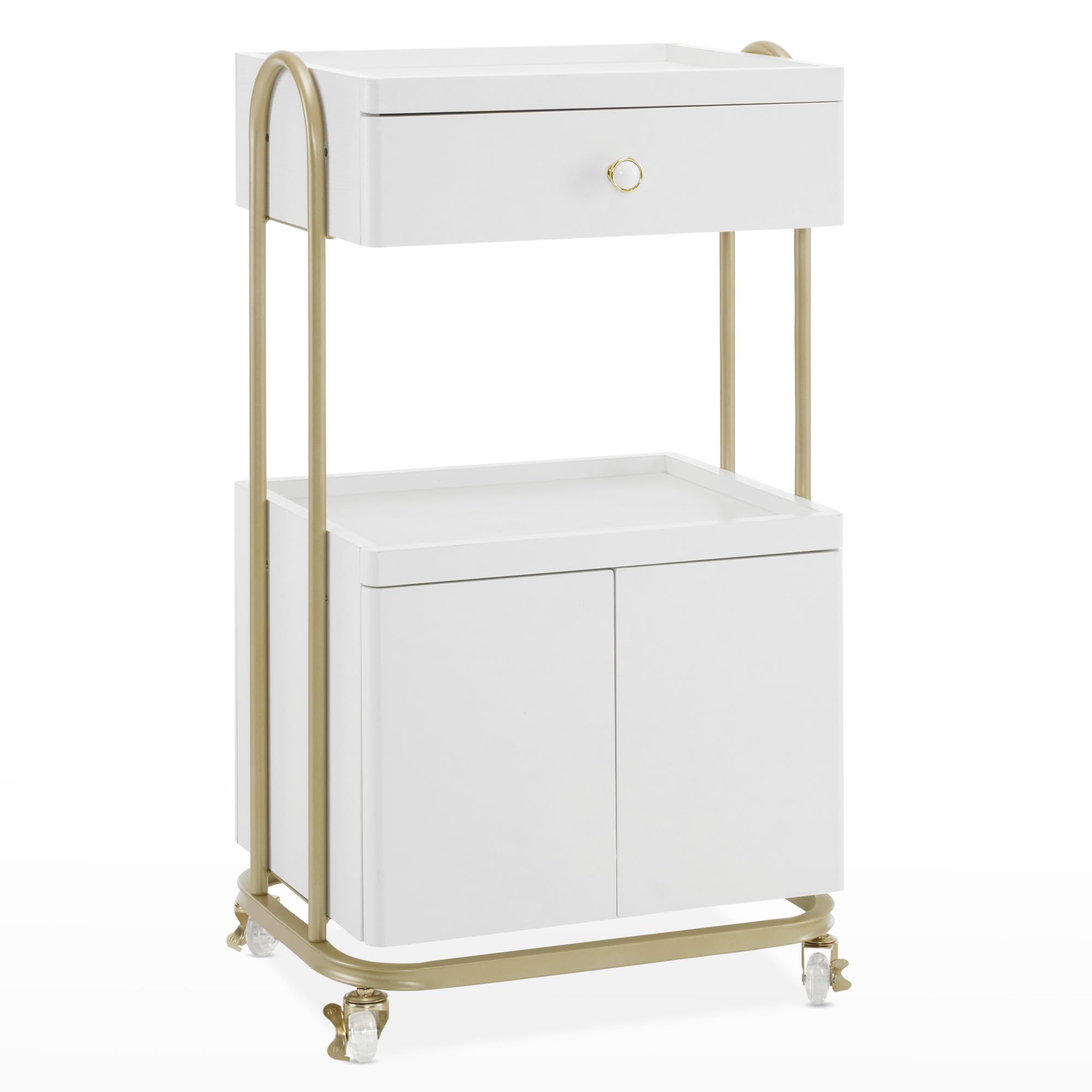**BarberPub Salon Trolley with Universal Wheels - Hair Stylist Rolling Cart with Drawer & Storage, Metal Beauty Tool Organizer for Barber Shop, SPA, Salon - Perfect for Styling, Cosmetics & Skin Care (White, 2074)**
