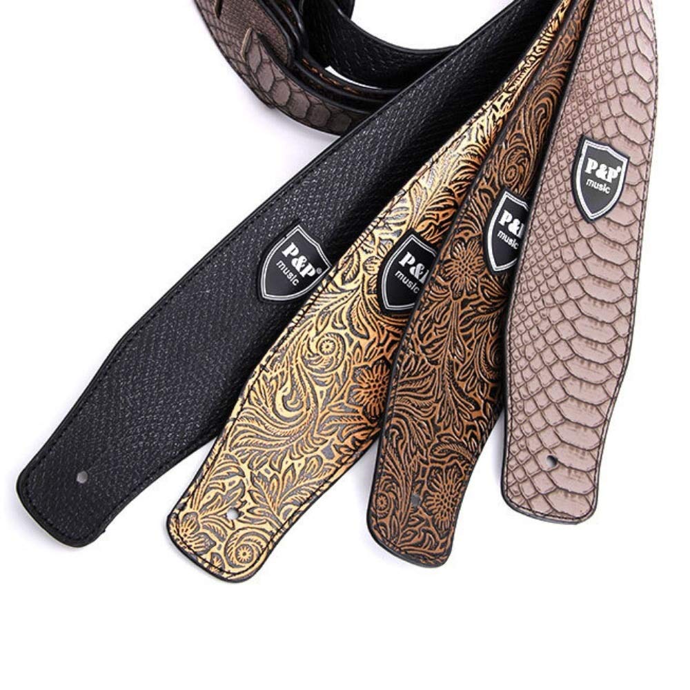**Personalized Embossed Guitar Strap - Split Connection, Widened & Thickened Design - Durable Electric & Bass Guitar Strap - Folk Guitar Belt - Black Snake Embossed - Perfect for Live Performances & Studio Sessions**