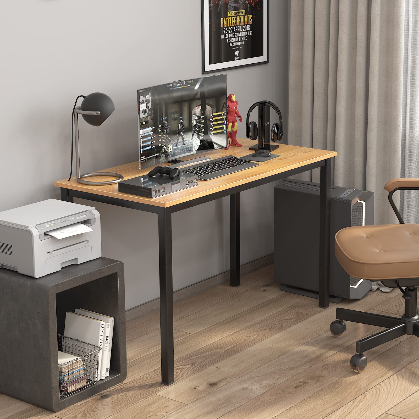 SogesFurniture 47 Inch Large Computer Desk - BIFMA Certified Sturdy Office Desk & Writing Table, Teak Top with Black Legs (BHUS-AC3BB-120) - Perfect for Home Office, Gaming Setup, and Study Room Workspace