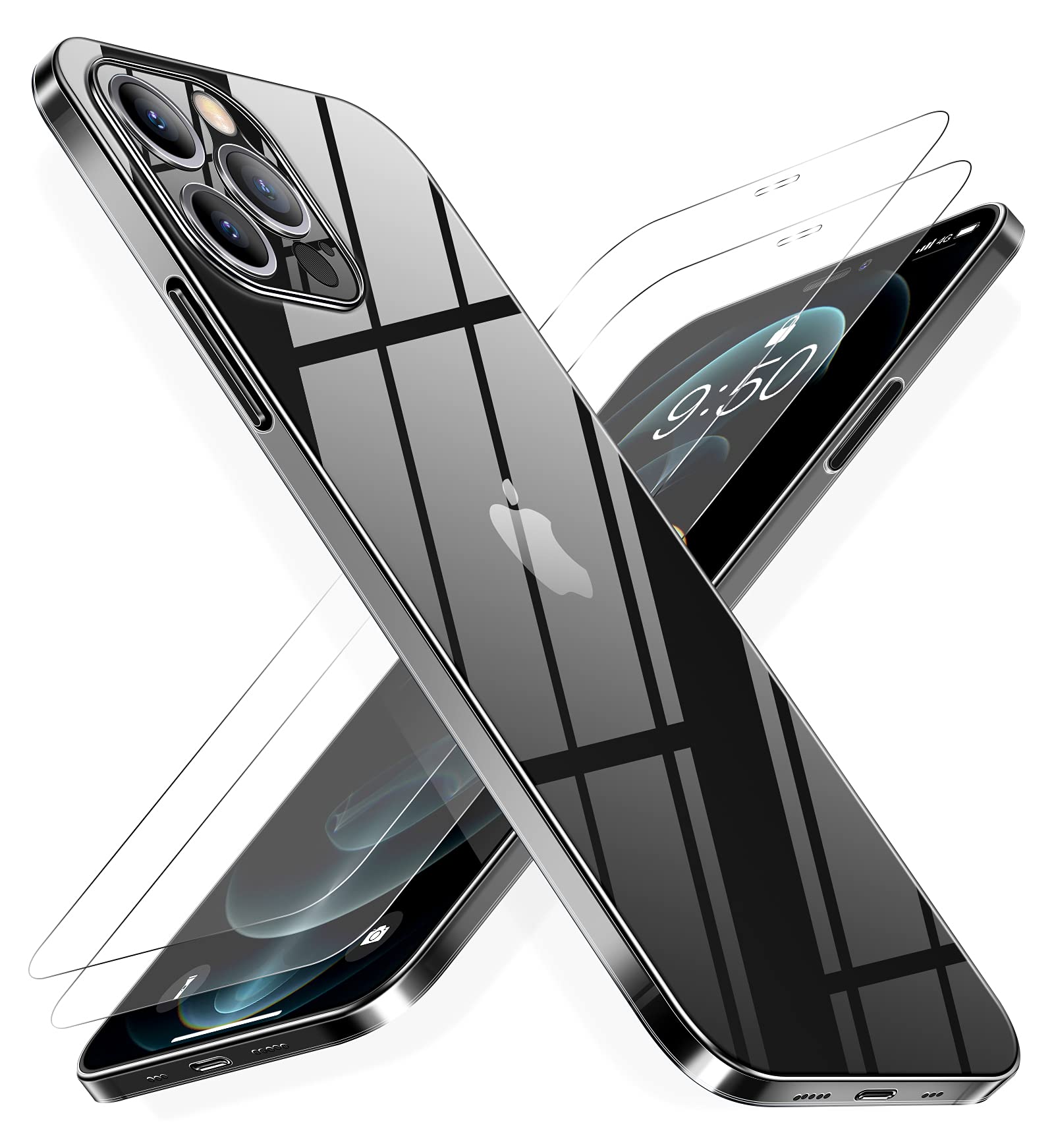 Ultra Thin iPhone 12 Pro Max Case 0.2mm Slim Clear Cover with 2 Pack Tempered Glass Screen Protectors | Non-Yellowing Transparent Protective Phone Case for Women | Perfect for Everyday Use, Office & Travel Protection