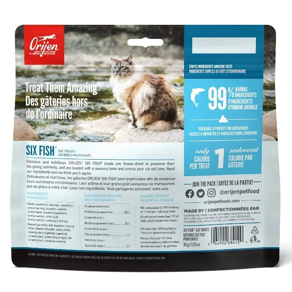 Orijen Six Fish Freeze Dried Cat Treats - Premium Grain-Free Cat Snacks for Training & Rewards - High Protein Natural Cat Food Topper for Indoor & Outdoor Cats