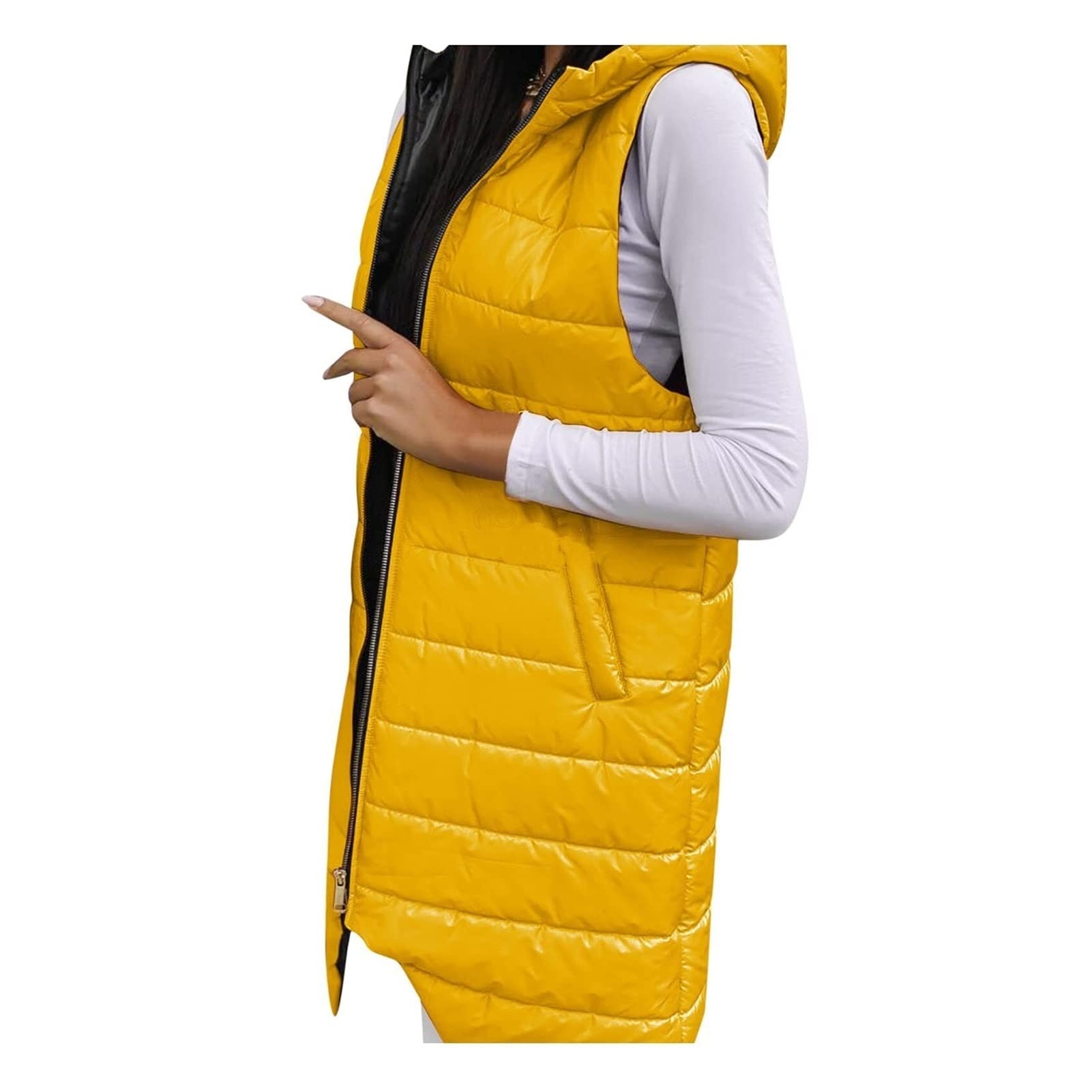 Women's Long Winter Coat with Hood - Sleeveless Warm Down Puffer Jacket, Quilted Vest with Pockets | Cold Weather Outerwear for Hiking, Skiing & Outdoor Activities