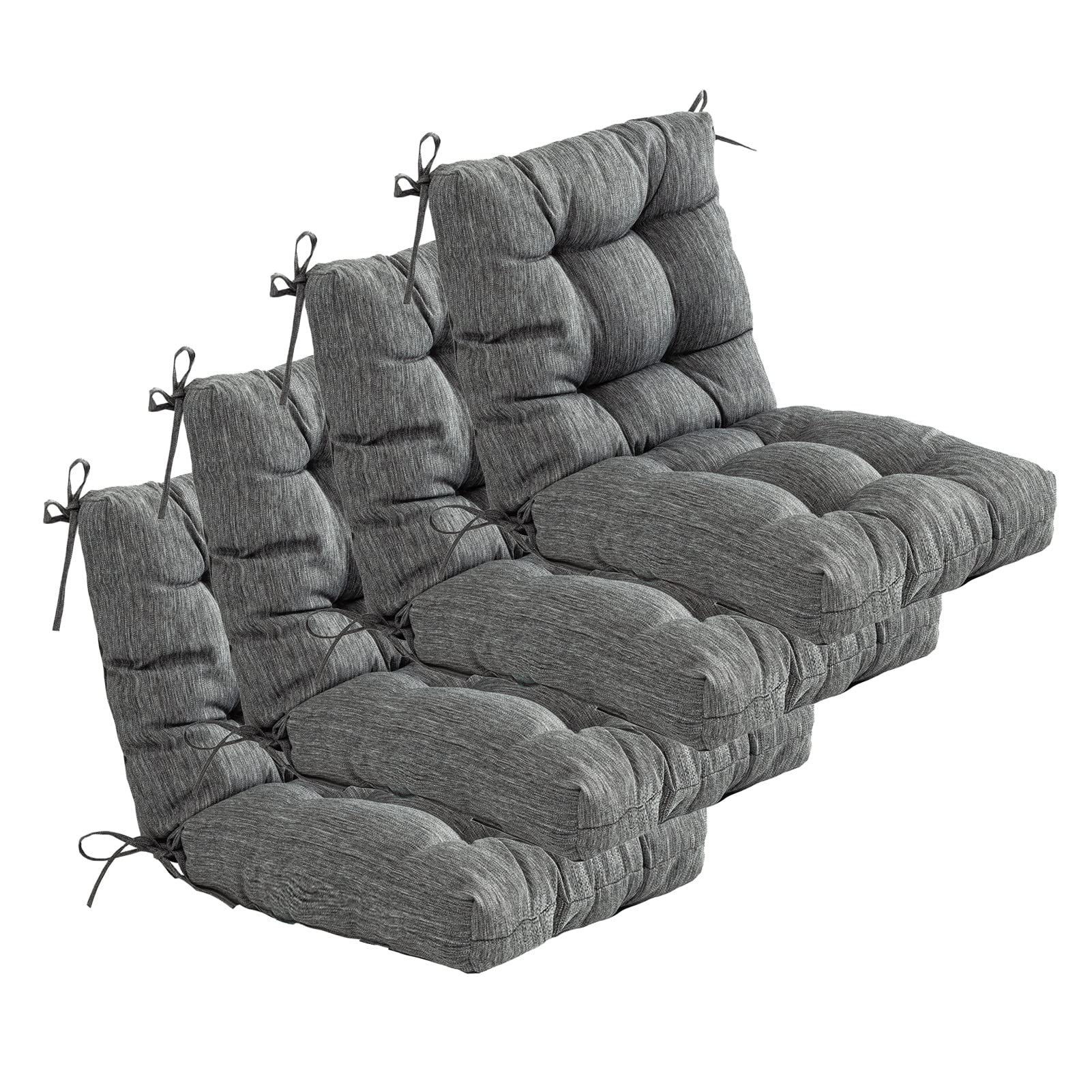 QILLOWAY Outdoor Chair Cushions - 4 Pack Tufted Seat & Back Cushions for Patio Furniture, Water-Resistant & Durable - Charcoal Grey/Black - Perfect for Spring & Summer Outdoor Relaxation on Deck, Poolside or Garden