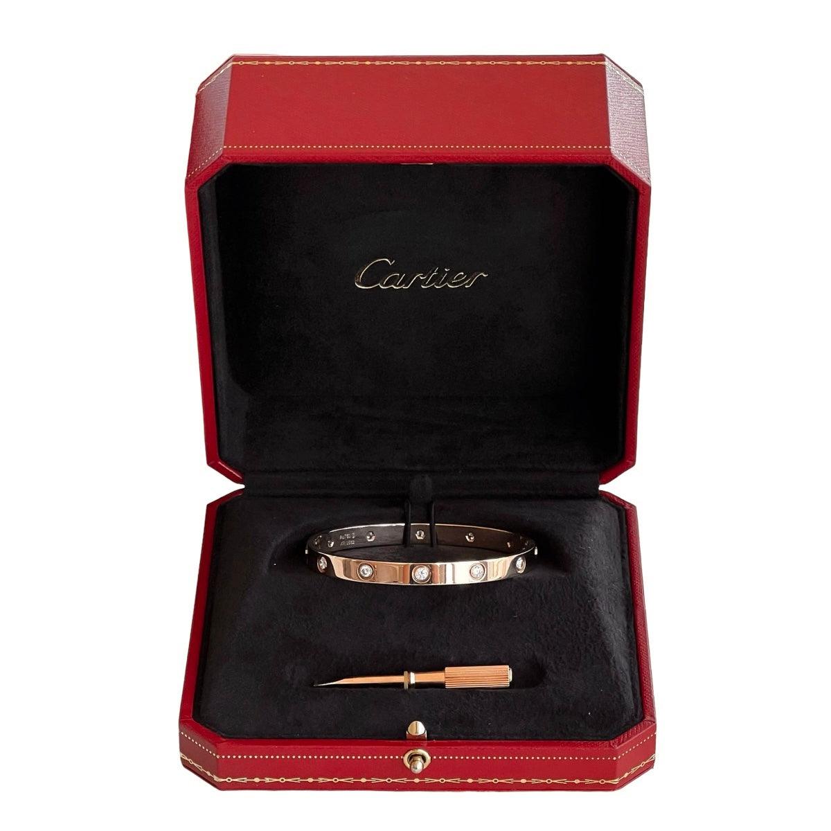 Cartier 18K Rose Gold Love Bracelet with 10 Diamonds - Size 17 | Luxury Jewelry Gift for Women, Anniversary & Valentine's Day Present