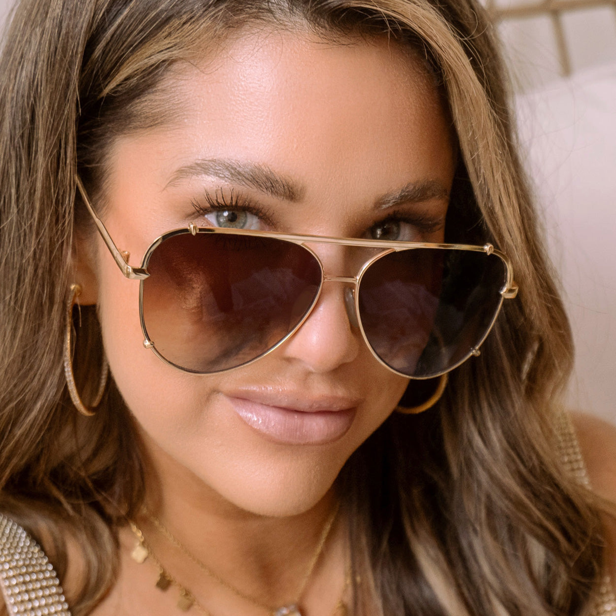Tangle-Free Faded Brown Aviator Sunglasses for Women - Classic Retro Pilot Style - Perfect for Driving, Beach & Outdoor Activities