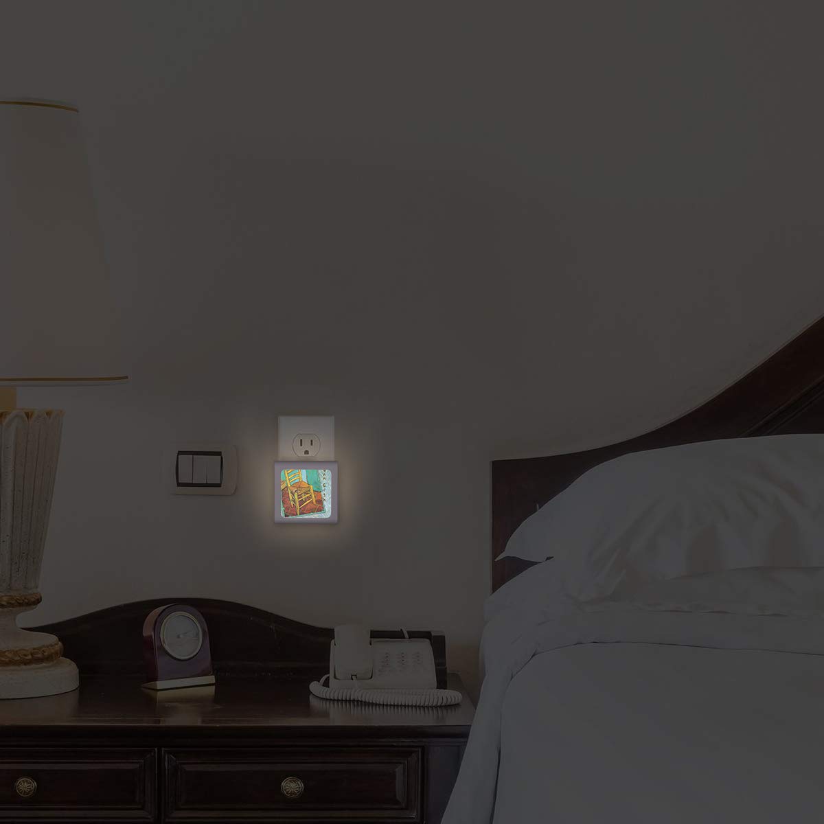 Dimmable LED Night Light with Auto On/Off Sensor, Adjustable Brightness & Warm White Light - Perfect for Bathroom, Hallway, Nursery & Bedroom - Van Gogh Inspired Vincent's Chair Design - Ideal for Nighttime Safety & Comfort
