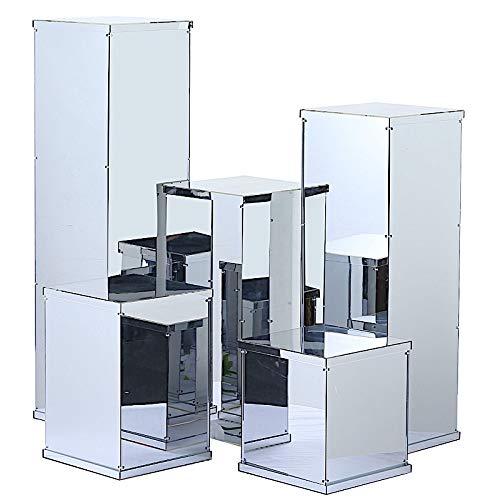 BalsaCircle 5 Silver Mirror Display Box - Elegant Flower Riser Vase for Wedding Centerpieces, Floor Standing Pedestal Holder - Perfect for Wedding Decor, Home Decor, and Event Displays