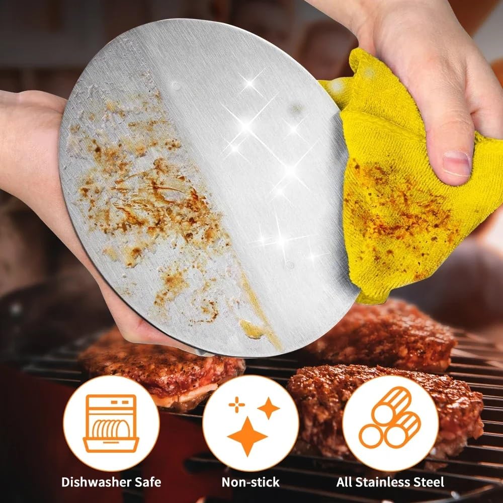 Stainless Steel Burger Press for Griddle - 5.5 Inch Round Hamburger Patty Maker, Non-Stick Bacon Press & Smasher for Flat Top Grill - Perfect for BBQ, Camping & Home Kitchen Cooking