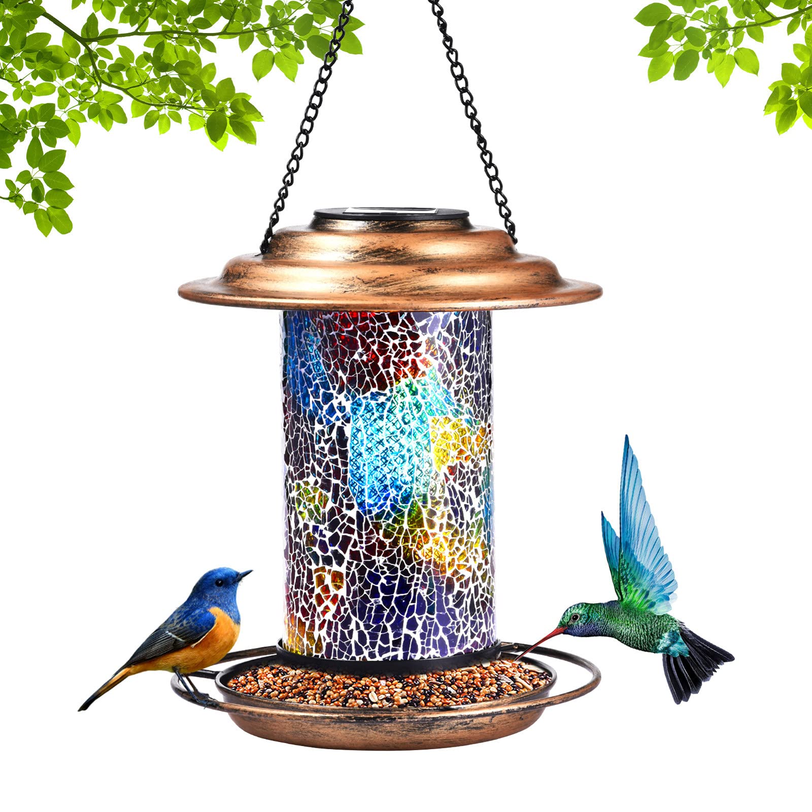 Solar Powered LED Waterproof Outdoor Bird Feeder - Hanging Garden Decoration, Wildlife Attractor & Eco-Friendly Gift for Bird Lovers (Perfect for Backyard, Patio, or Garden Use)