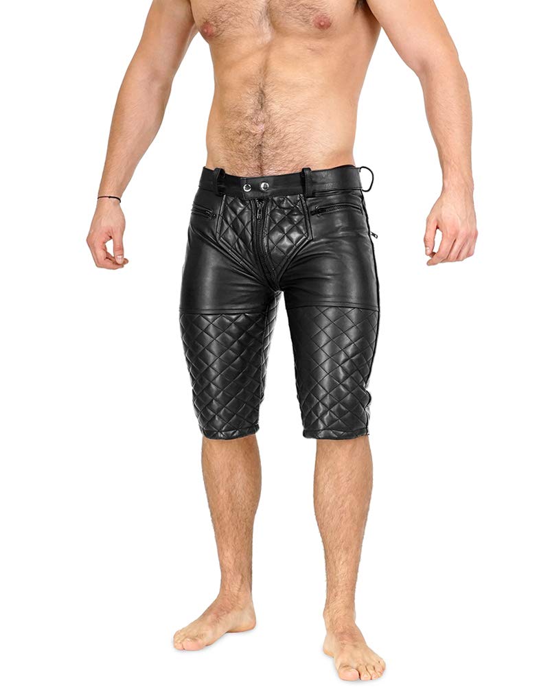 Bockle® 5 GAY-ZIP Men's Leather Shorts with Full Zip - Stylish Faux Leather Pants for Casual Wear, Night Out & Motorcycle Riding
