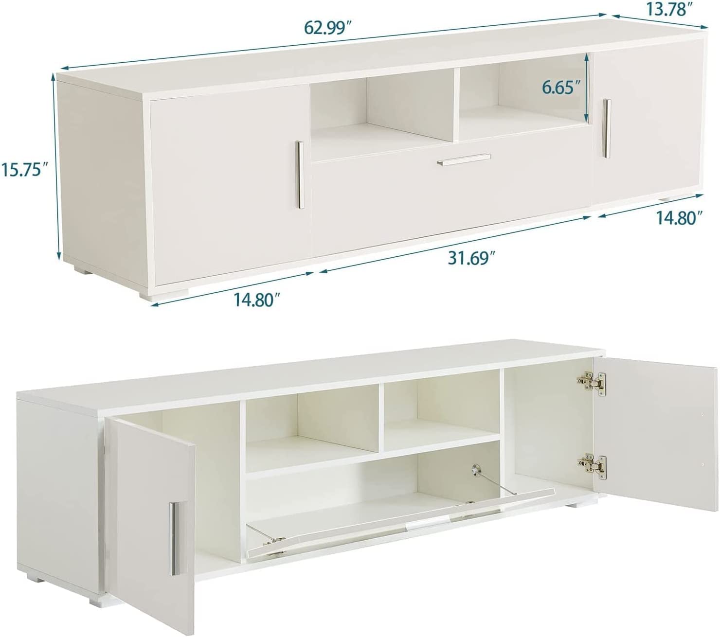 Modern LED TV Stand for 70-75 Inch TVs with Storage Drawer & Lights - Entertainment Center Media Console Table for 50/55/65 Inch TVs (White) - Perfect for Living Room, Gaming & Movie Nights