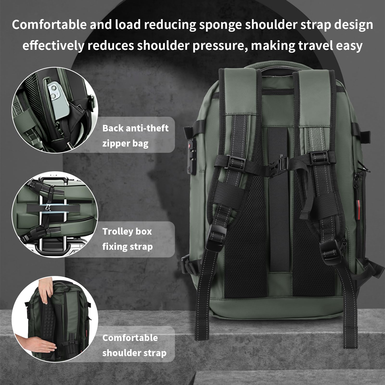 Expandable 60L Vacuum Travel Backpack with Pump - Army Green for Outdoor Adventures