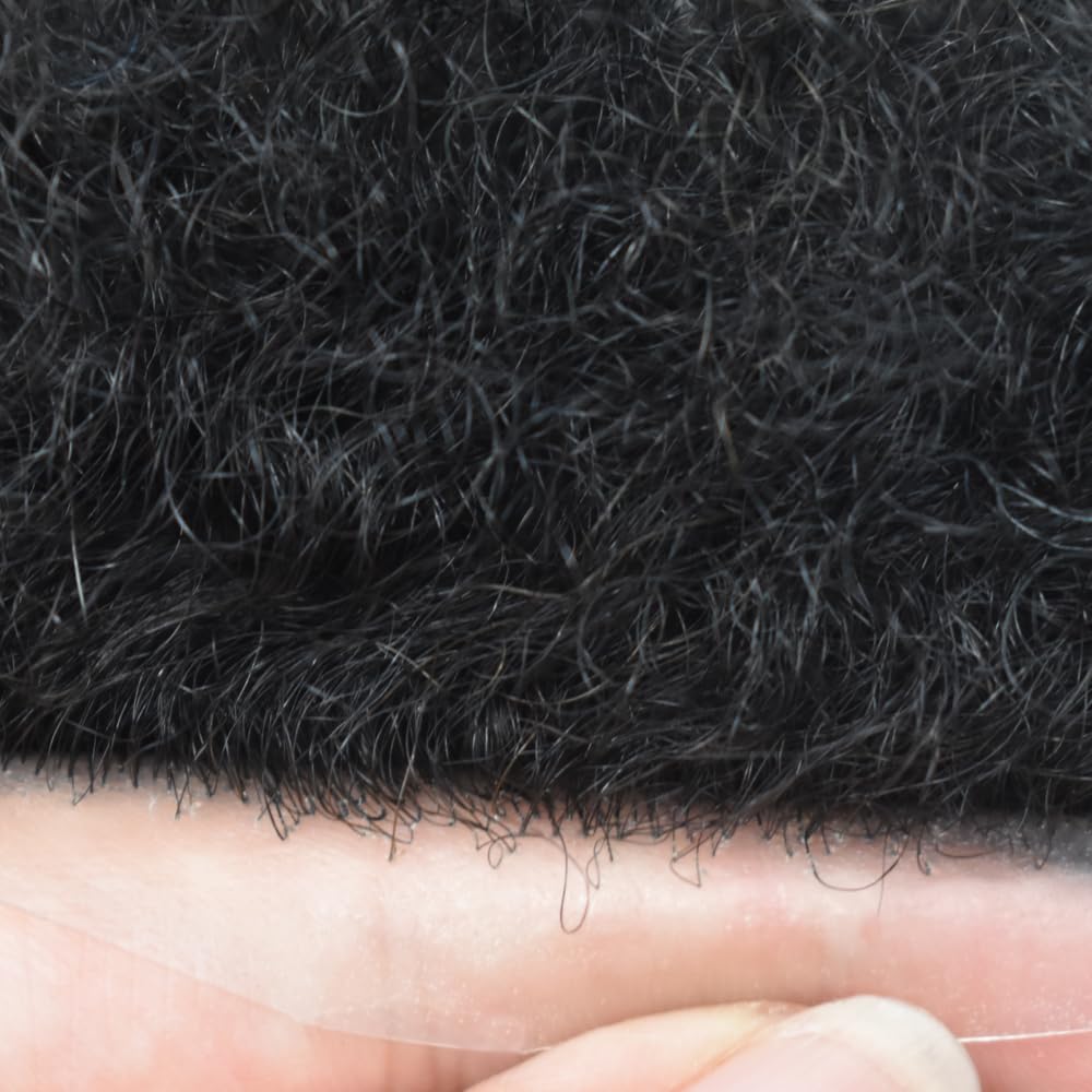 10x8 Afro Curly Men's Toupee - Full Poly African American Human Hair System with Injected PU Skin - Kinky Curly Wig Replacement for Black Men (Afro Wavy 8mm, Jet Black #1) | Perfect for Daily Wear, Special Occasions & Hair Loss Solutions