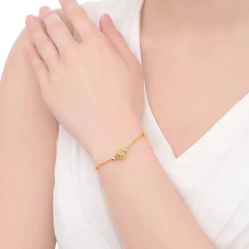 24K Pure Gold Bracelet for Women - 999 Solid Real Gold Bangle, Hollow Ball Design, Classic & Trendy Jewelry Gift for Her - Perfect for Weddings, Anniversaries & Special Occasions