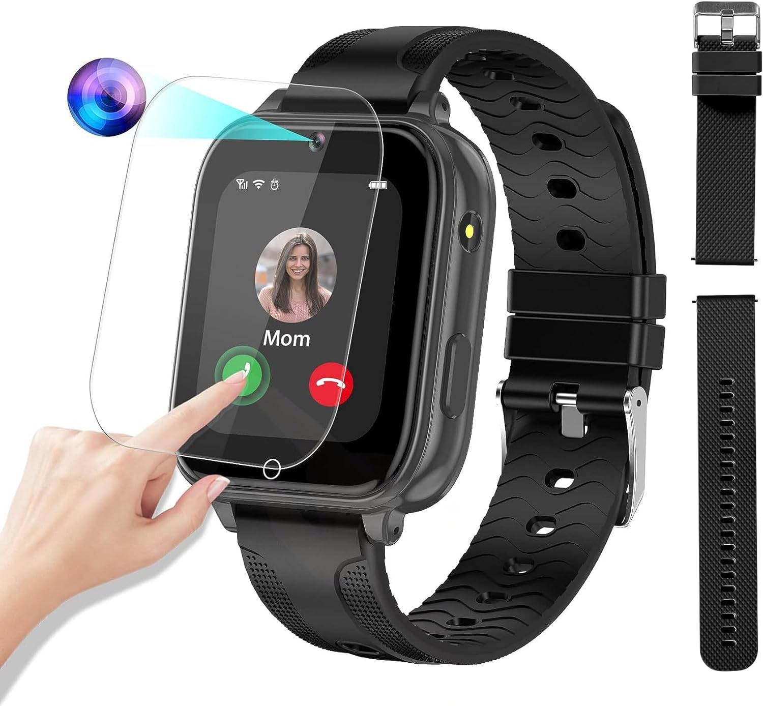 OKYUK 4G Smart Watch for Kids with GPS Tracker, Unlocked WiFi Smartwatch for Boys & Girls Ages 3-15 - 2-Way Calling, Video Chat, SOS Alert, Pedometer - Perfect Birthday Gift (T12 Black) | School Safety, Outdoor Activities & Parent-Child Communication